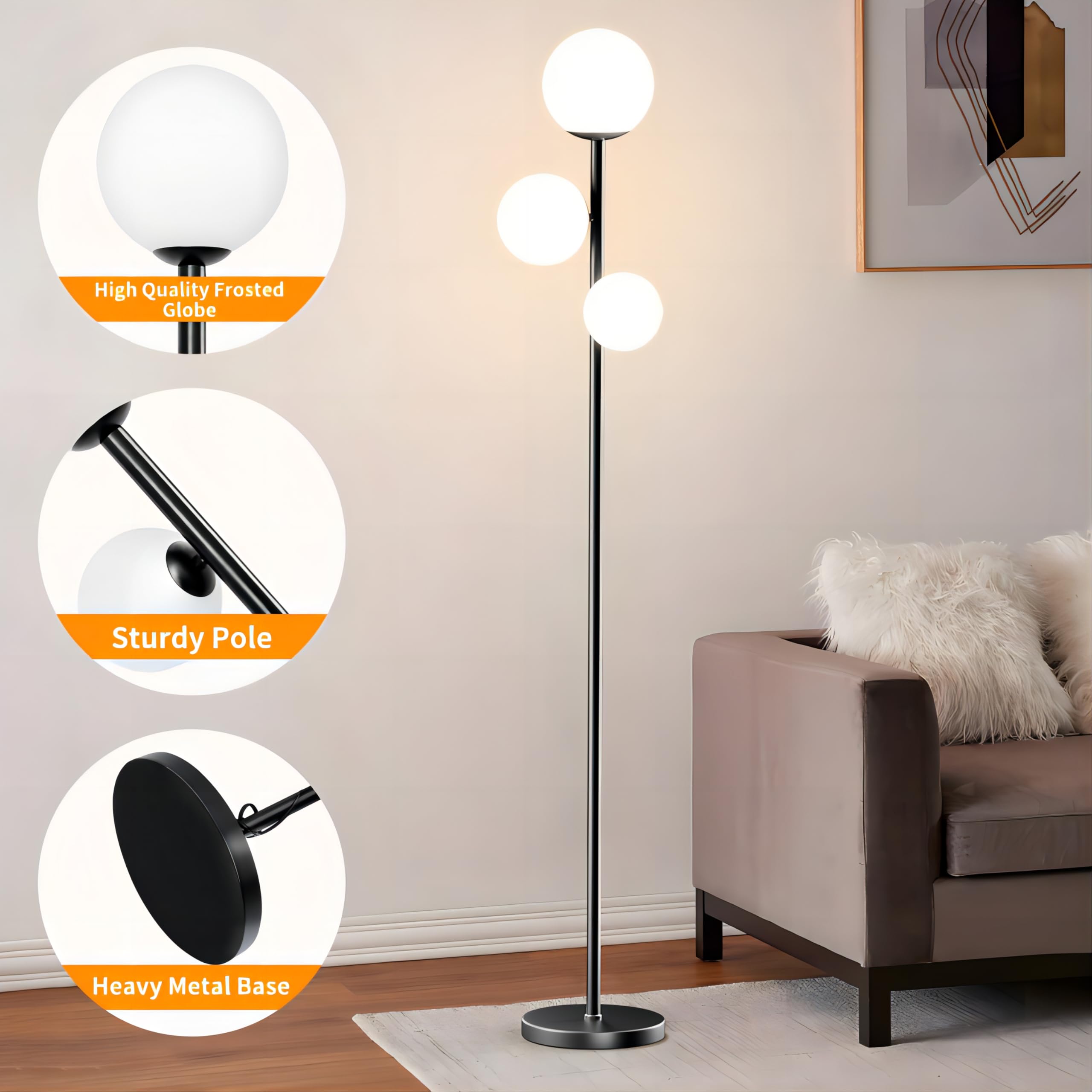 Lámpara de Pie 18W Moderna 3 Temperaturas de Color 3 Bombillas G9 3 Pantallas Alta con Interruptor