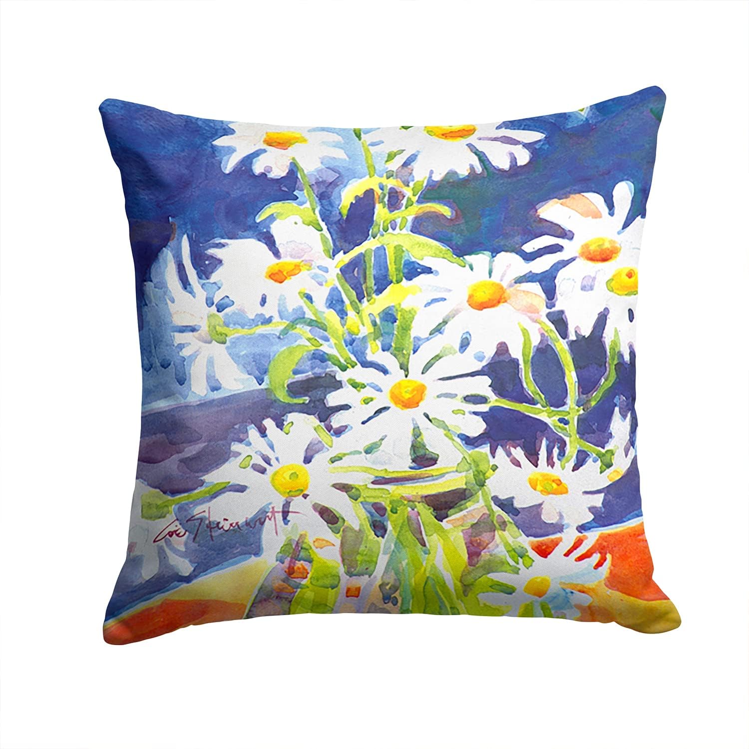 Caroline's Treasures 6003PW1414 Flowers - Daisy Fabric Decorative Pillow Machine Washable, Indoor Outdoor Decorative Pillow for Couch, Bed or Patio, 14Hx14W