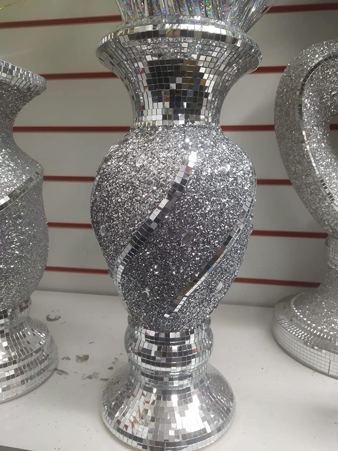 Deenz Silver 40Cm Large Crushed Diamond Ceramic Vase Sculpture Flower Pot Sparkle Ornament Bling Vase Handmade Vase Style 008