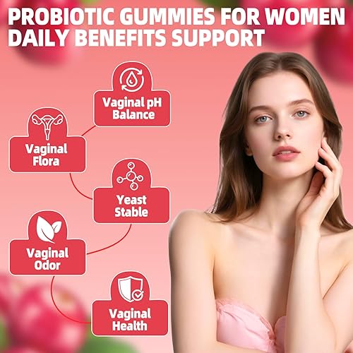 Miniatura 2 de Gomitas de probióticos vaginales para mujeres, suplemento de equilibrio de pH femenino con Pre+Pro+Postbiótico y vitamina C - Apoya la salud