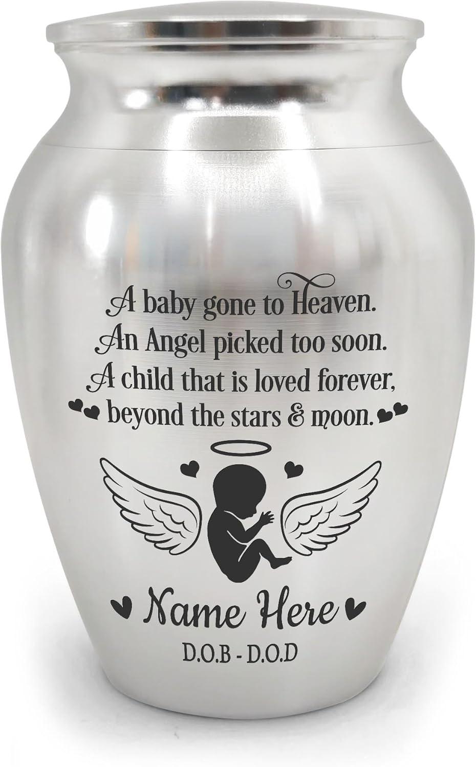 Artsy Woodsy Personalized Baby Mini Urn Stainless Steel,Decorative Keepsake Urn Engraved 2.56 inch,Memorial Urn for Childs,Loss of Child Bereavement,Small Urns Infant Baby Loss (11, 2.56x1.77)