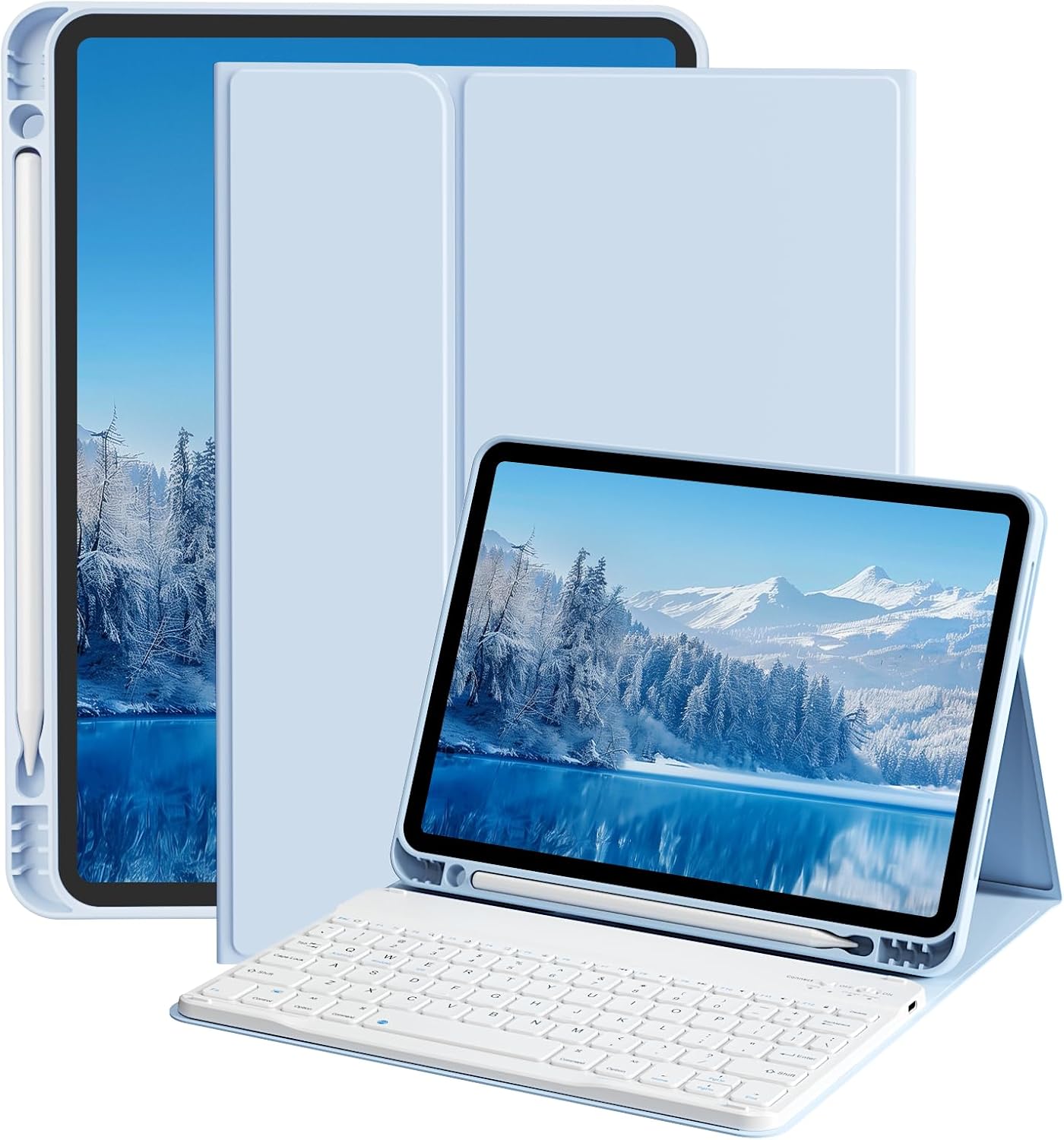 kenke for iPad (A16) 11/10th Generation Case with Keyboard 11/10.9 inch 2025/2022, Thin & Light Detachable Wireless Keyboard, Stand Folio Keyboard Cover with Pencil Holder, Square Keycaps, Sky Blue