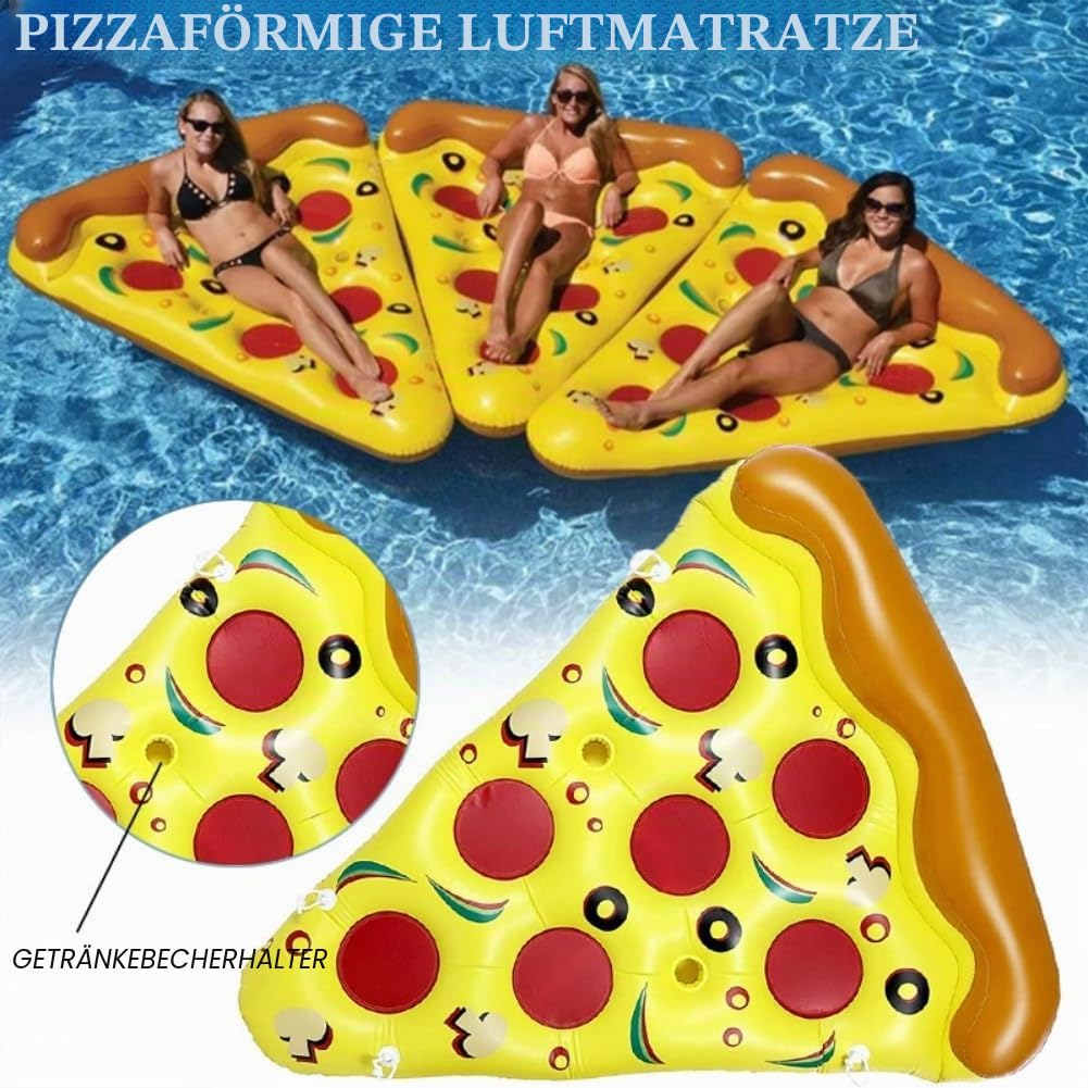 Aufblasbarer Luftmatratze Pool für Erwachsene, Aufblasbarer Pizza-Poolmatratze mit Tassenhalter Tanning Pool Groß Inflatable Sonnenpool Wasserhängematte für Pool Strand Sommerpartys