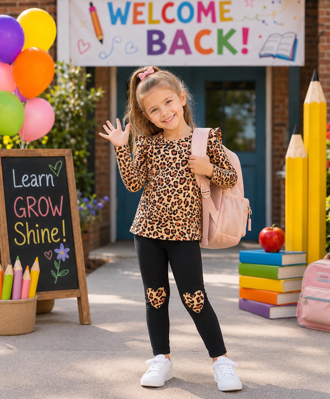 Conjunto de 2 piezas para niñas pequeñas, sudadera de unicornio con mangas con volantes, camiseta y leggings, conjunto de ropa escolar para niños