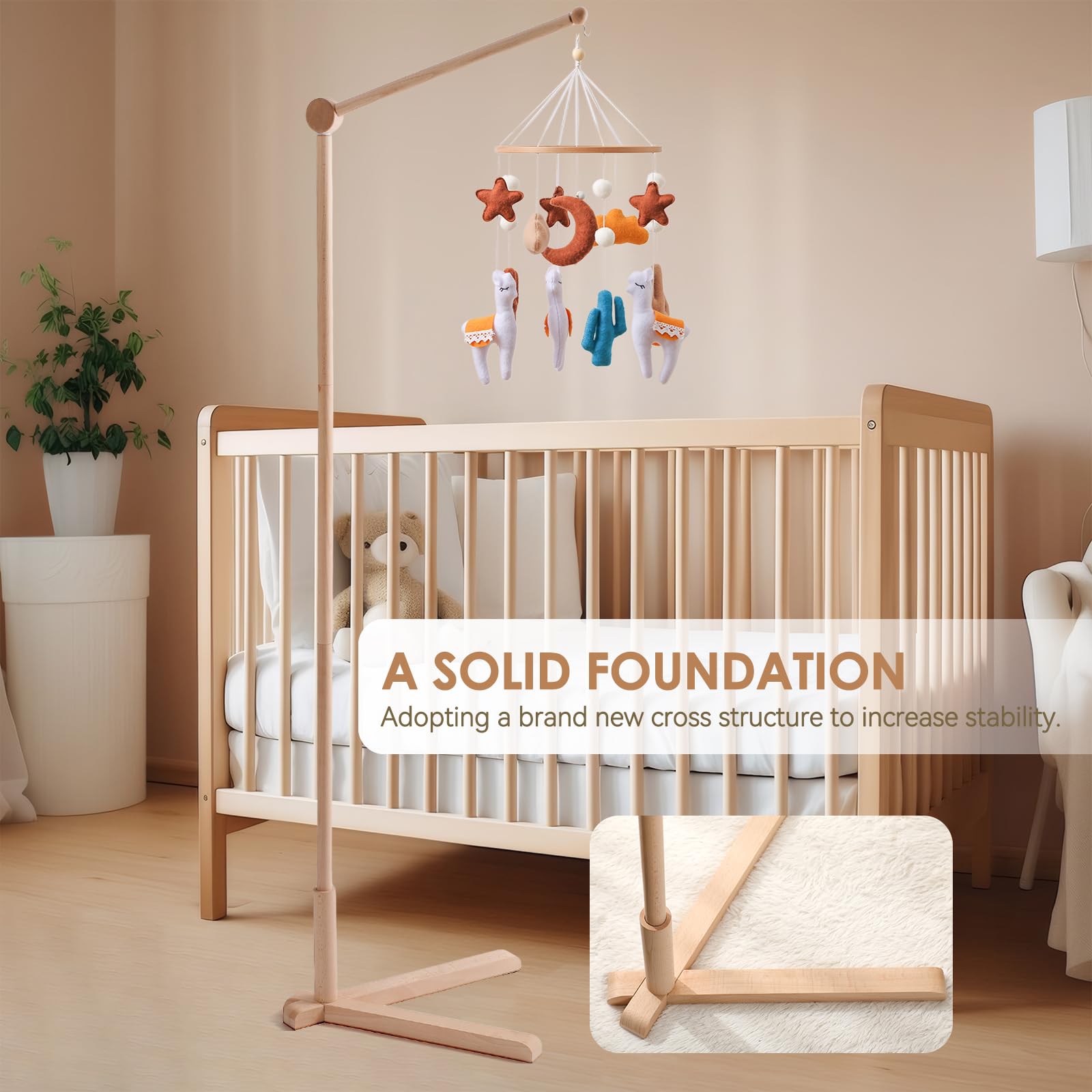 Holz Baby Mobile Halterung Wickeltisch Baby Spieluhr Baby Mobile für Bett Laufstall DIY Drehbar Fester Boden