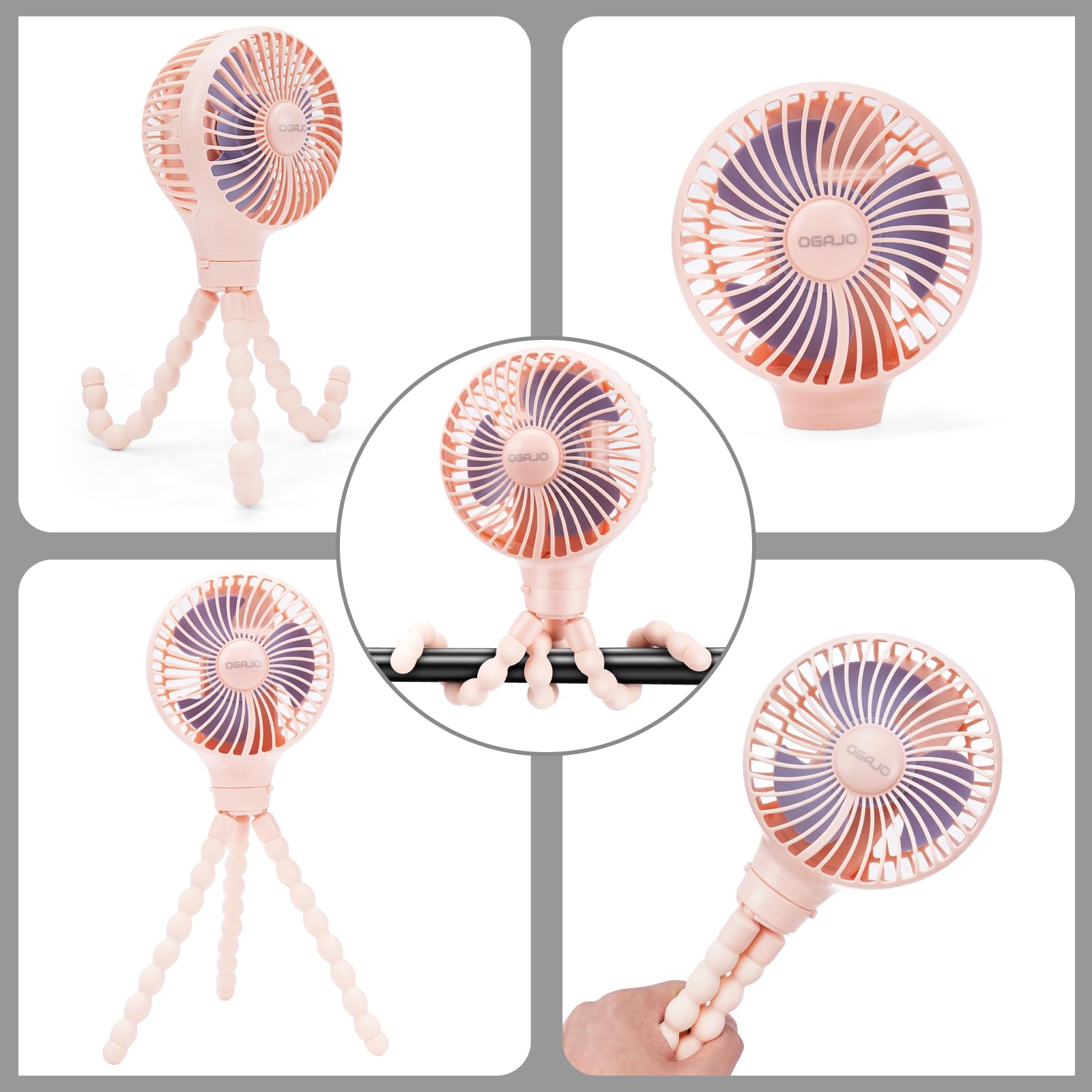 Ventilateur oscillant pour poussette portable et personnel - Mini siège de voiture portable - Batterie USB - Rechargeable - Pour bureau, extérieur, siège de voiture, berceau, vélo, tapis de course,