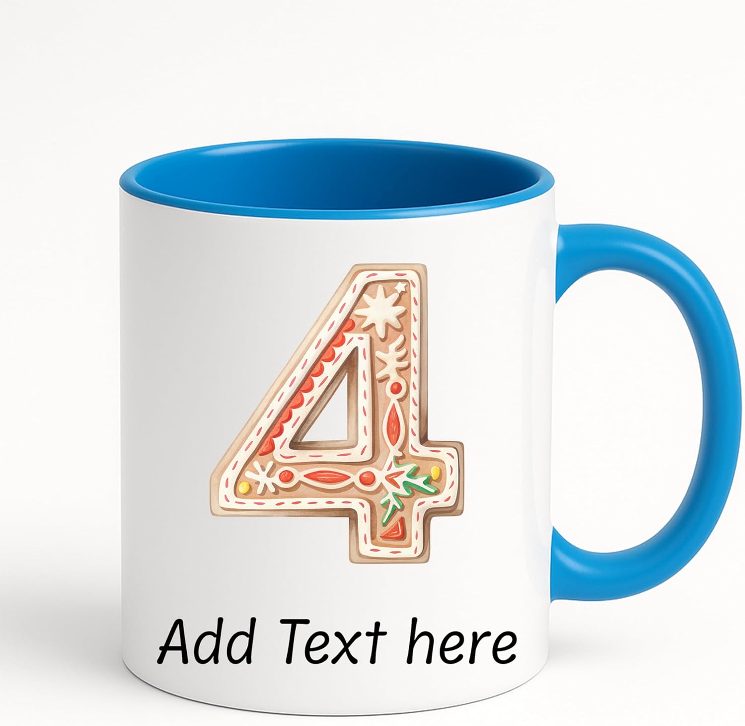 Personalized Christmas Initial Mug – Custom A-Z or 0-9 Monogram, Gingerbread Letter Design, Add Name or Date, 11oz Ceramic Cup, Dishwasher Safe Holiday Gift (Blue) - Image 9