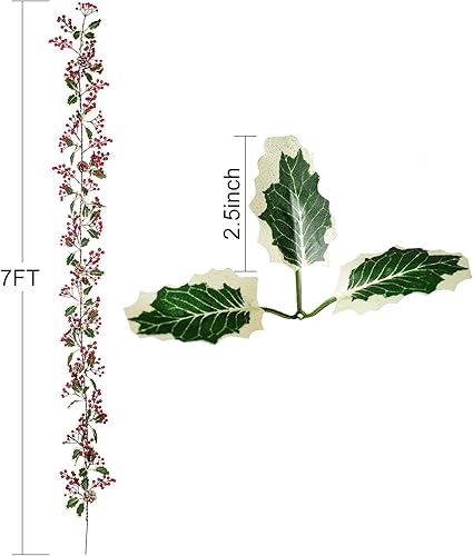 Miniatura 6 de DearHouse Guirnalda de Navidad de bayas rojas de 7 pies con guirnalda de cono de pino, guirnalda artificial para interiores y exteriores, puerta de