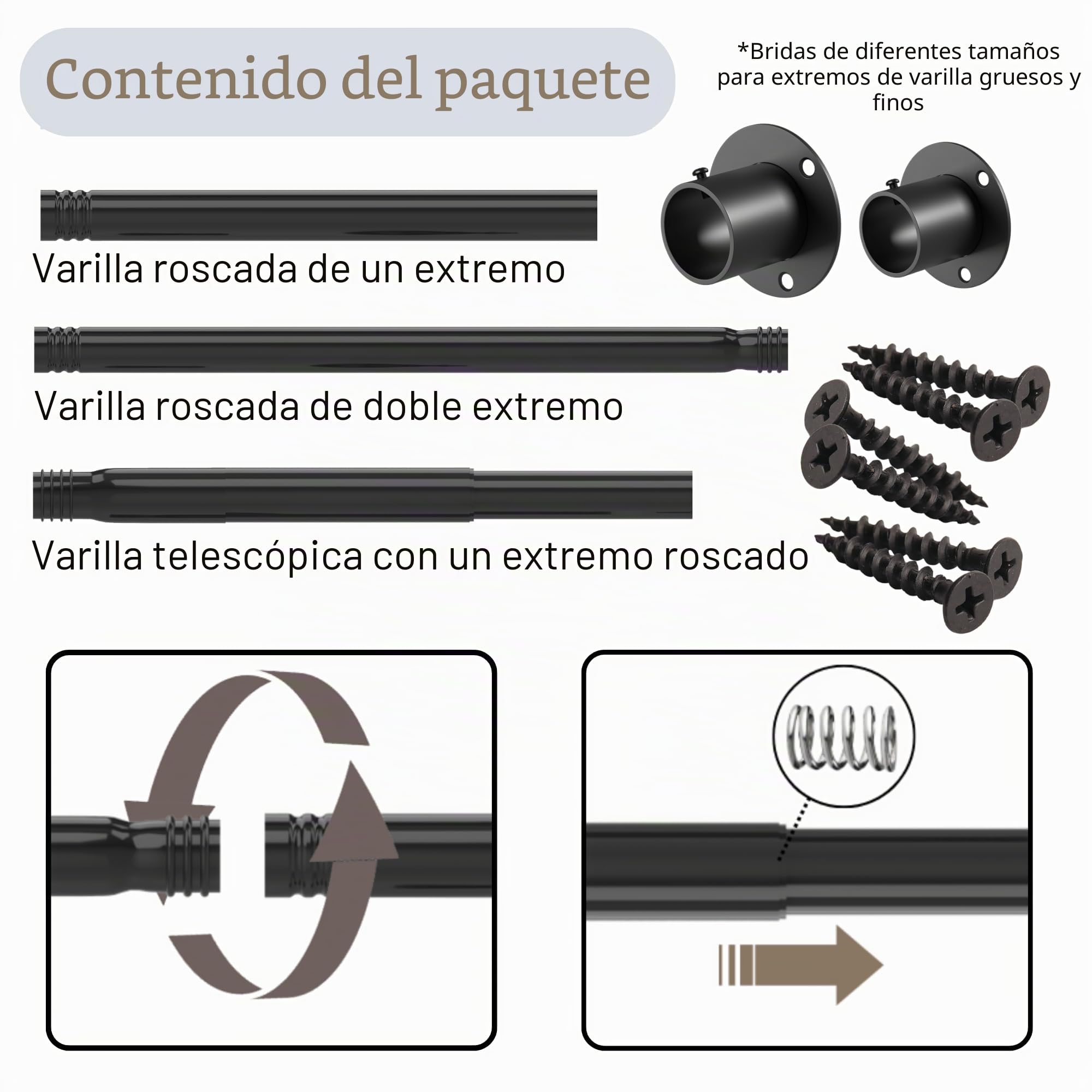 Venwemong Barra de Armario, Barra de Ropa Extensible, Acero Inoxidable Estable para Armario y Almacenamiento, Blanco, Longitud 85–230cm, Diámetro 32mm