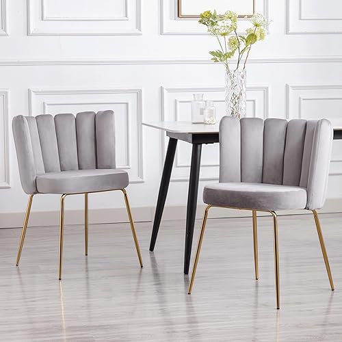 Miniatura 2 de Juego de 2 sillas de comedor de terciopelo modernas, sillas laterales tapizadas con patas de metal dorado para el hogar, cocina, sala de estar,