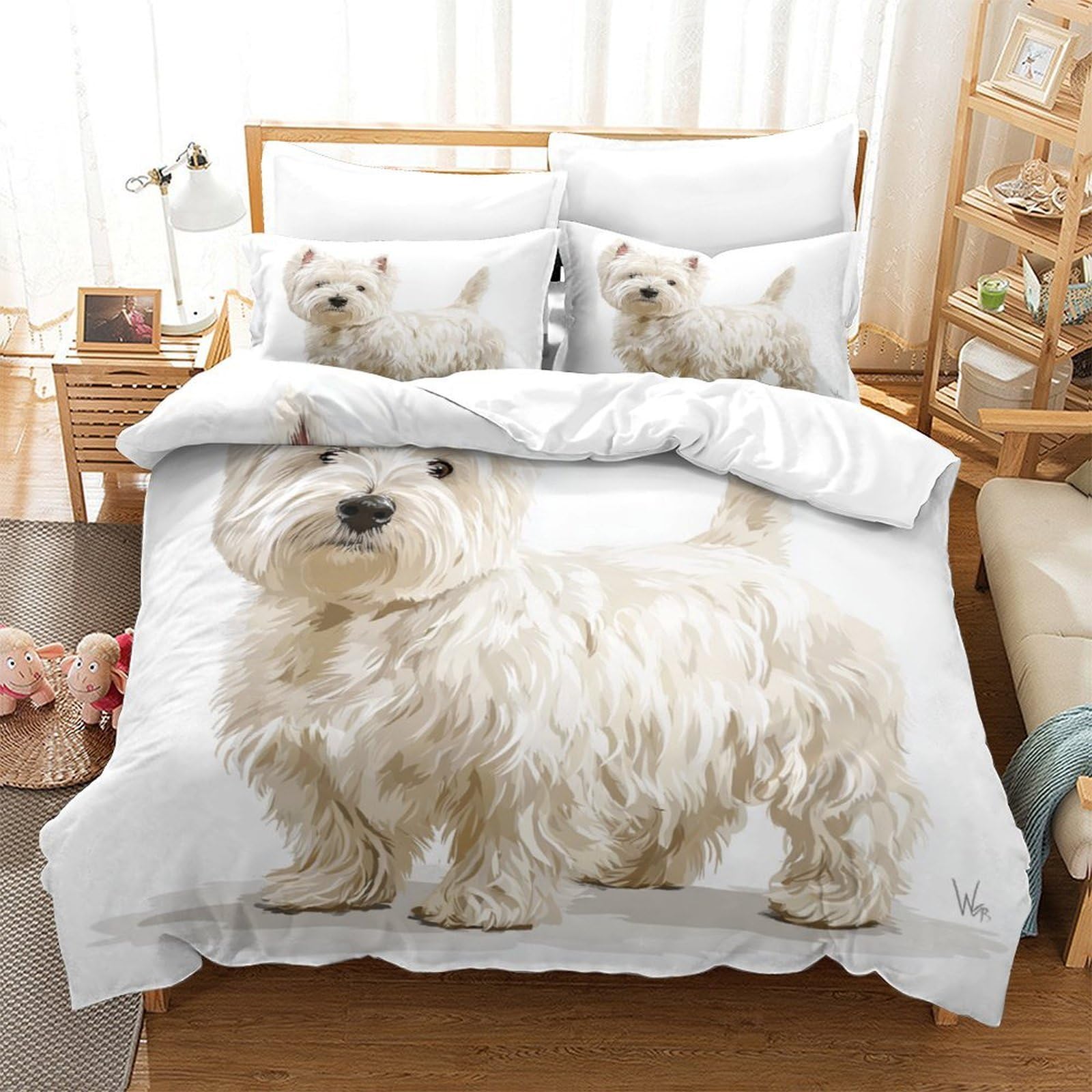 WBCFGHJKN Westie Duvet Cover Sets Microfiber Quilt Cover Bedding Sets Bed Covers with Pillowcases with Zipper Closure Soft Breathable King（220x240cm）