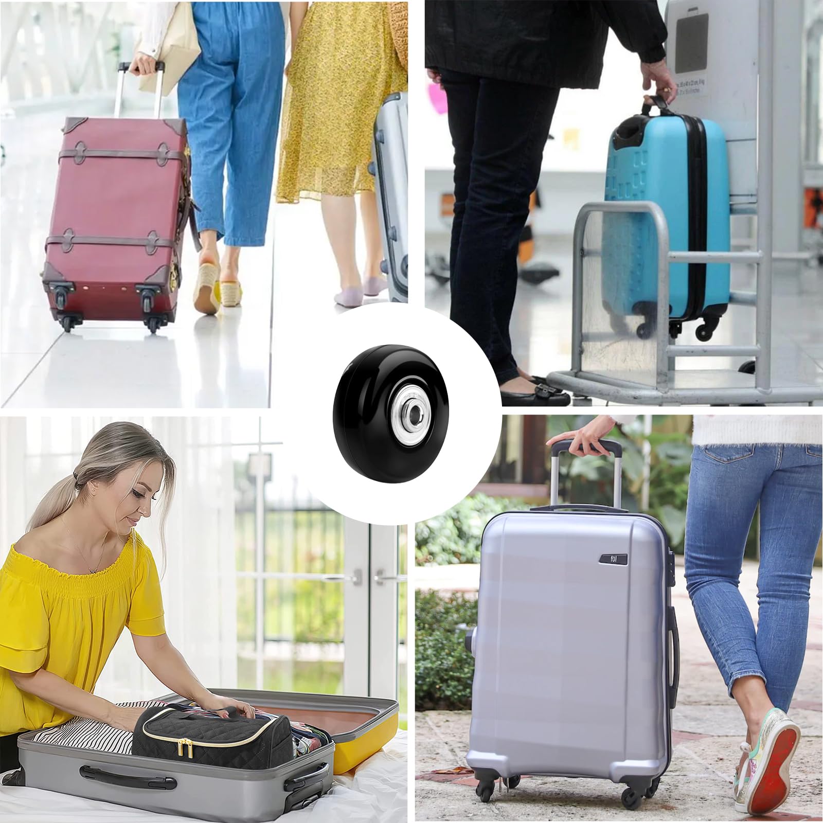 4 Pezzi Ruote Trolley Ricambio, 45x18mm Ruote Universali per Valigia, Rotelle Pivotanti Trolley Ricambio per Carrello per Bagagli, Kit di Riparazione per Valigia con Cuscinetti