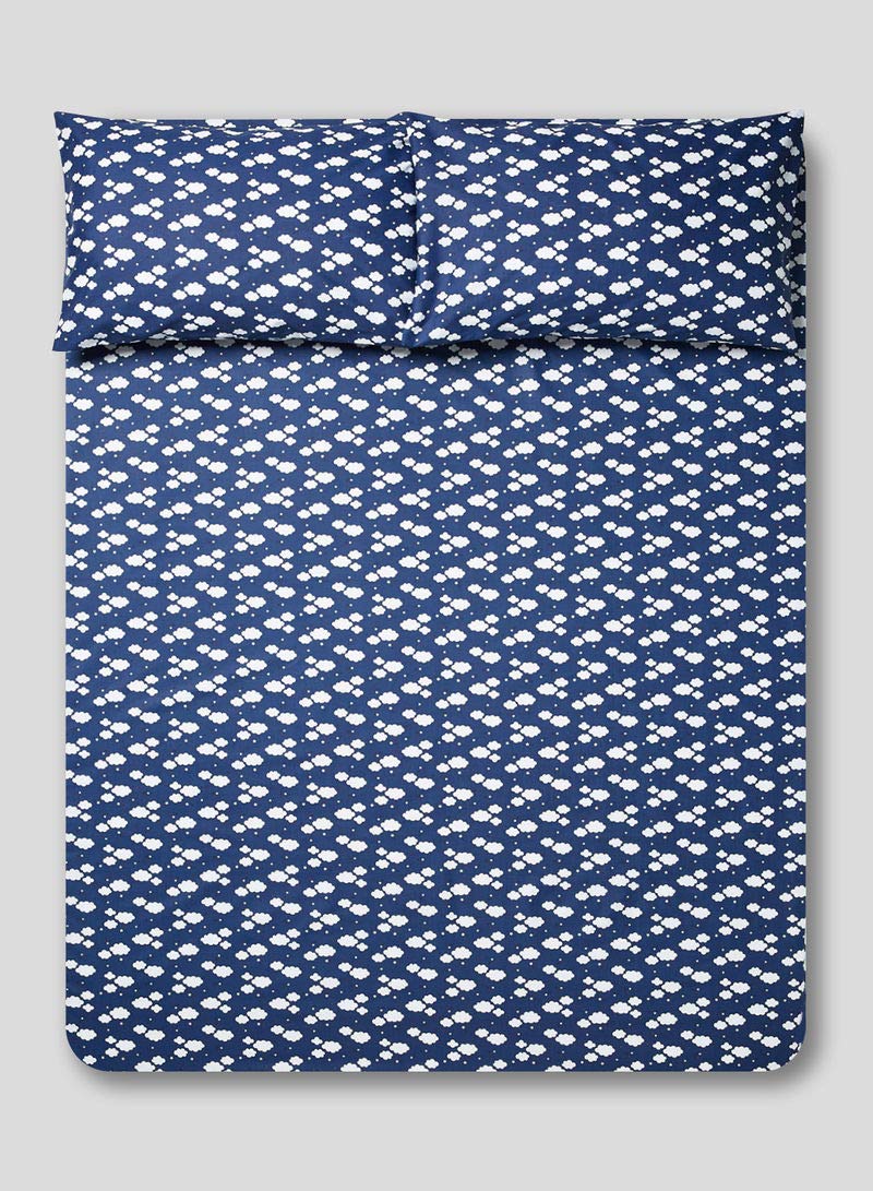 RISHAHOME Printed Cotton Bedsheet Set | Queen Size (1 Bedsheet + 2 Pillow Cases) Cloudy Night | 3 Pieces | 240x254 cm