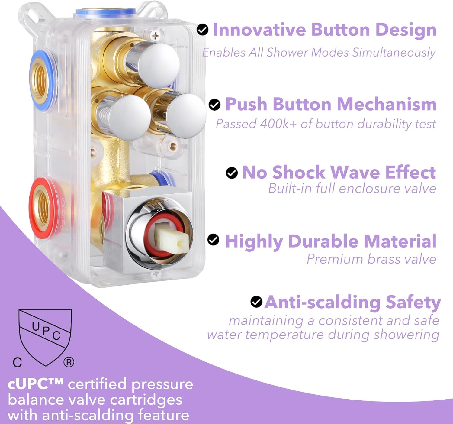 VANFOXLE Shower Faucet Set Chrome Shower System,Push Button Diverter Shower Faucet with 2 in 1 Handheld,Ceiling Mount Increased Thickness 10 Inch Shower Head with 6 Inch Wall Mount Shower Head - Image 6