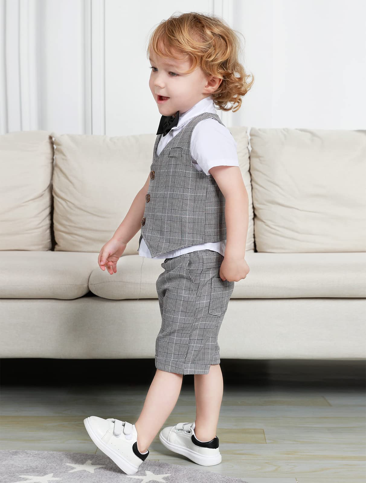 mintgreen Bebé Traje de 3 Piezas, Conjunto de Traje de Bautizo Camisa + Chaleco + Pantalones Cortos + Pajarita, 1-6 años