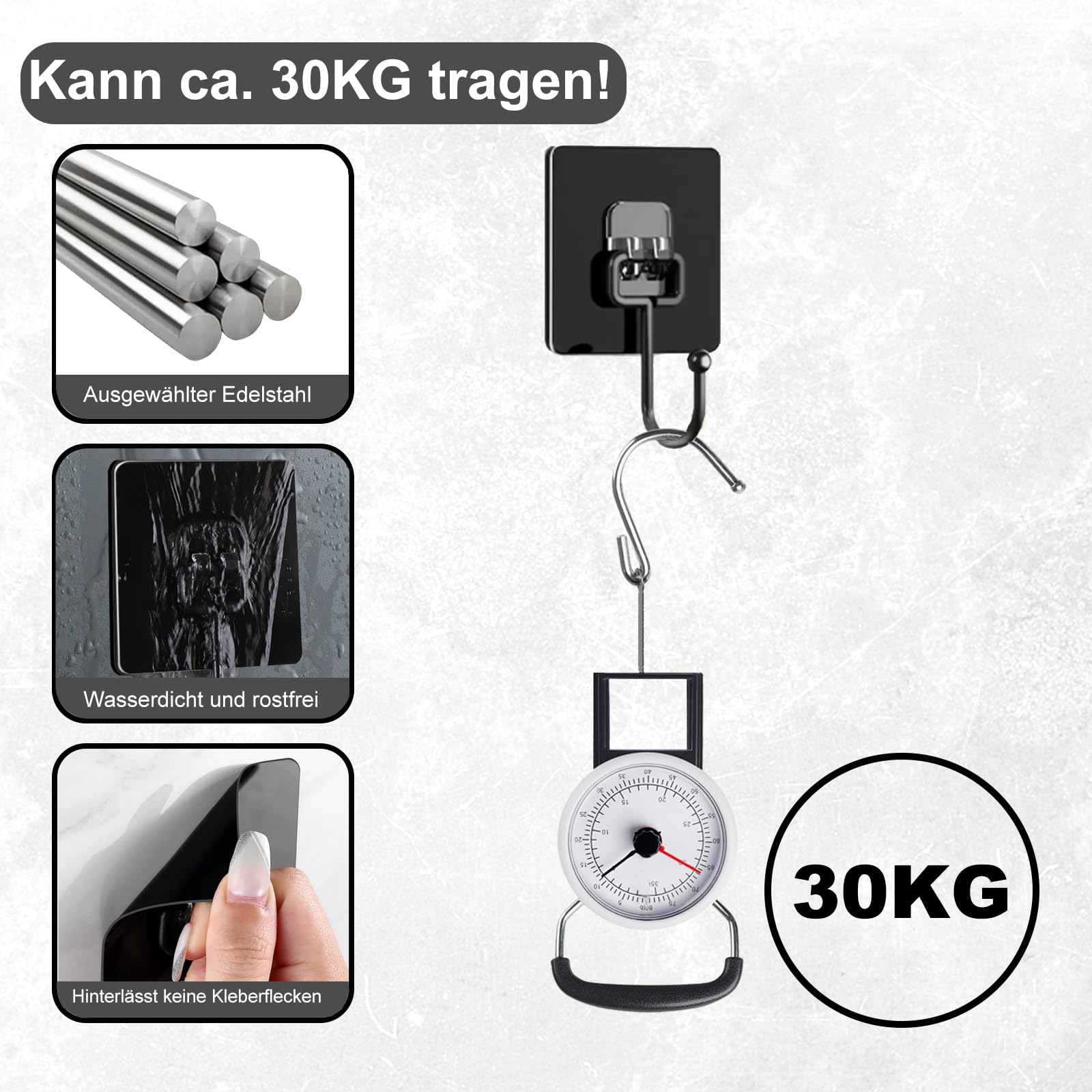 Haczyki samoprzylepne – 10 sztuk (maks. 30 kg), haczyki samoprzylepne, ekstra mocne, czarne, wodoodporne i bez śladów, haczyki na ręczniki do łazienki, sufitu, haczyków ściennych, przyborów