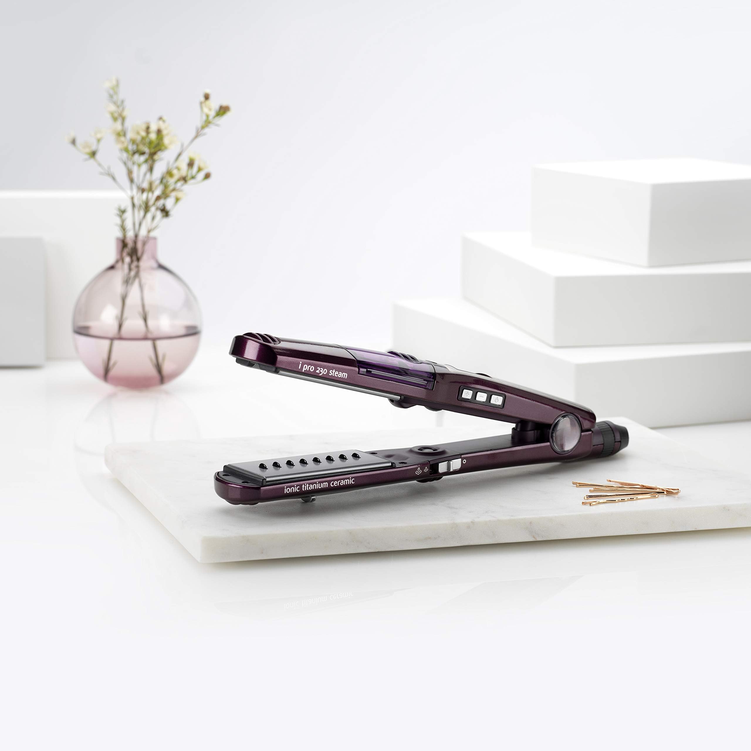 BaByliss Hair Straightener, I Pro 230 Steam - 2000 Watts, Wet and Dry Hair Straightener, Nano Titanium Ceramic Coating, I-Temperature Technology, 360° Surround Steam, Purple - ST395SDE