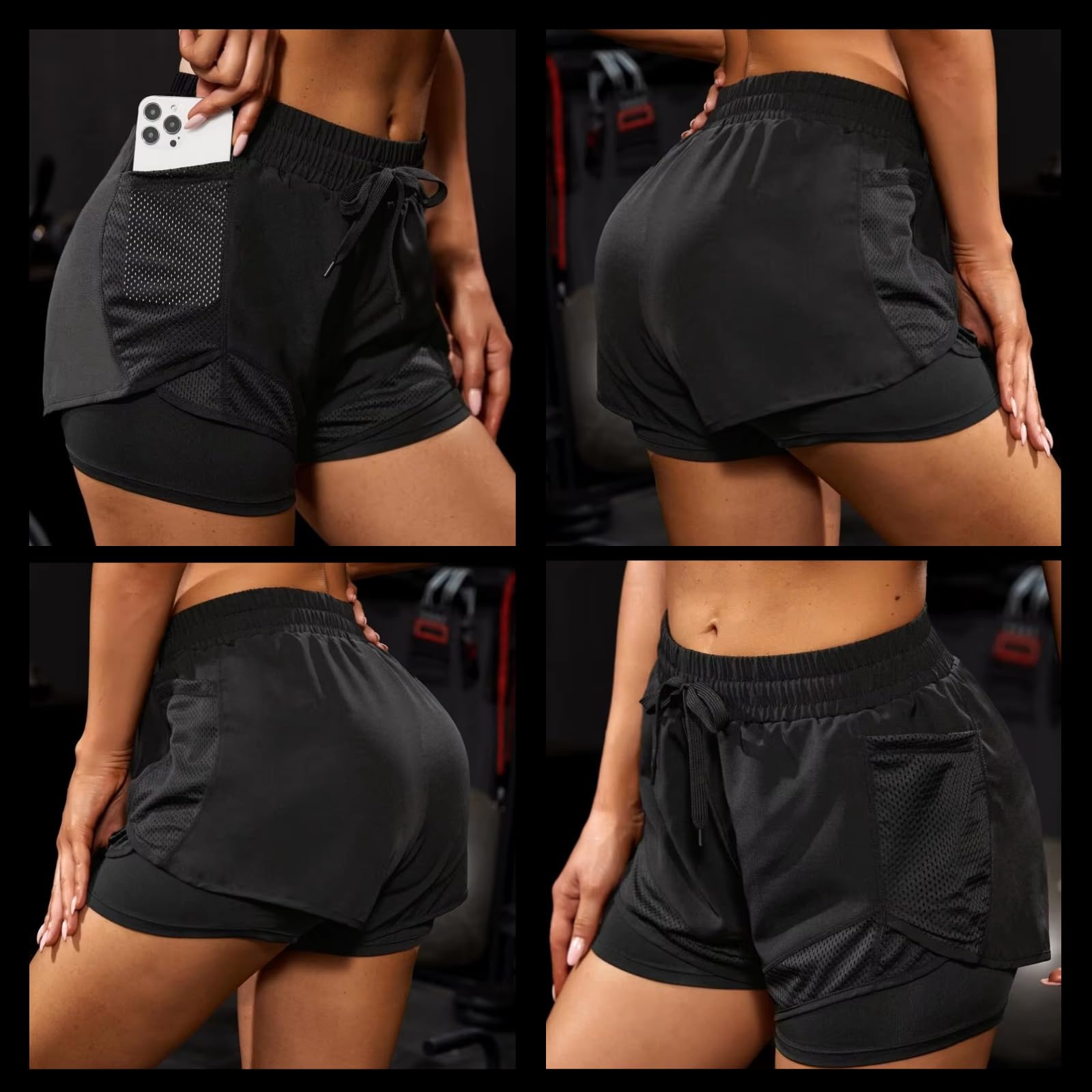 Genérico Pack de 2 Pantalones Cortos Deporte Mujer 2 en 1 con Legging Integrado Shorts Running Mujer Mallas Cortas Deportivas Fitness Yoga y Gimnasio