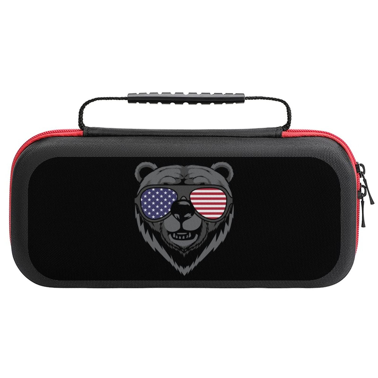 Bear US Flag Sunglasses Carry Case Storage Bag Switch Travel Shell Pouch for Accessories and Games