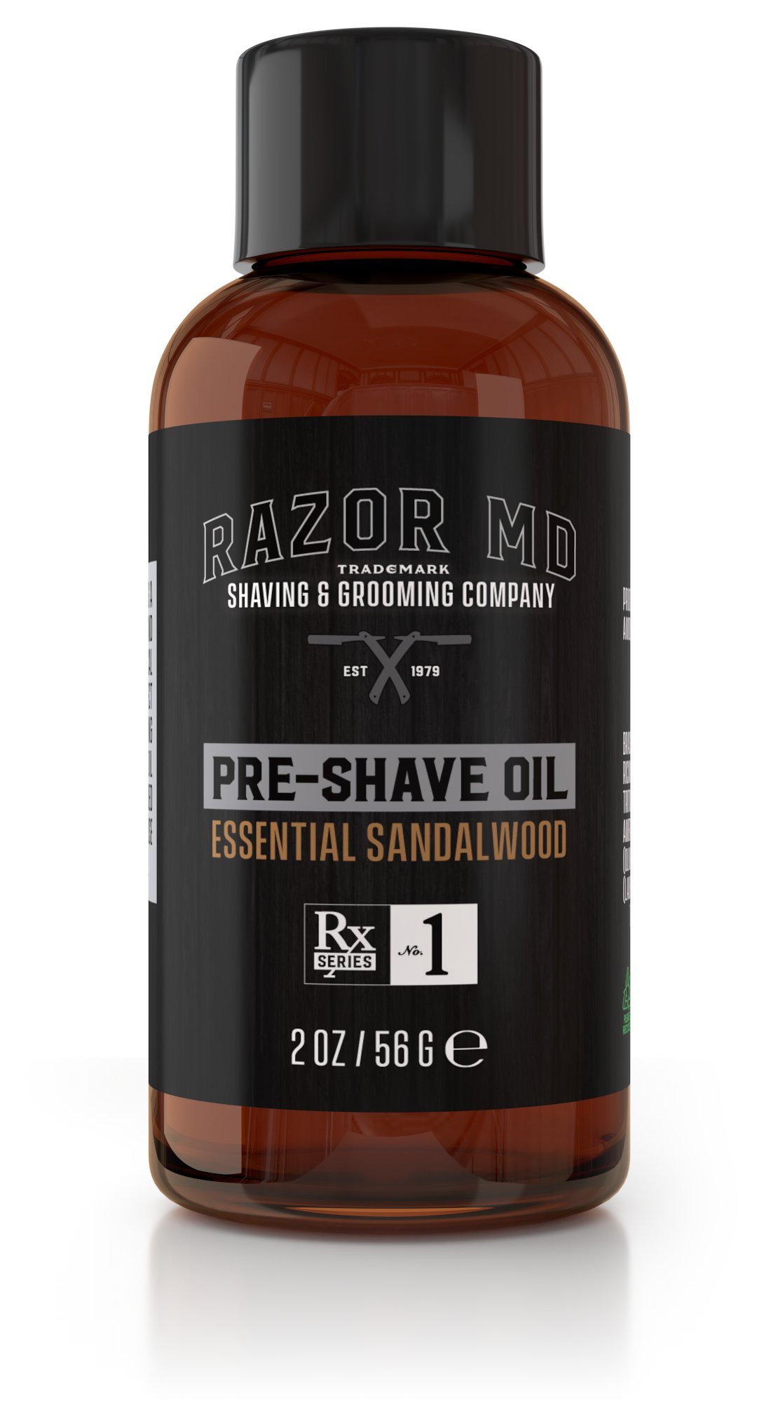 Razor MD Pre Shave Beard Oil for Men with Sensitive Skin, Every Day Shaving Tools for Men, Sandalwood Scent, 2 fl oz