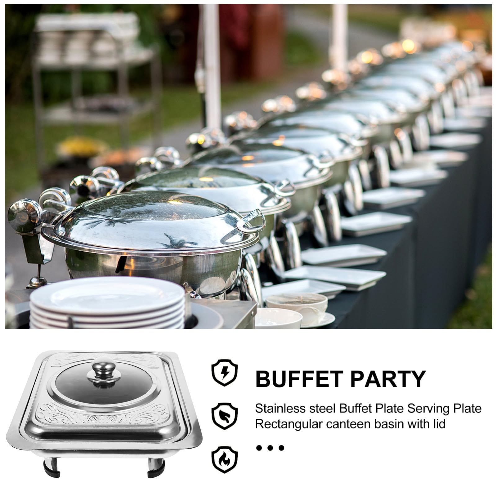 Bandeja Rectangular Protege Alimentos y Previene Suciedad con Tapa de Acero Inoxidable para Buffet Adecuado para Fiestas y Comedores
