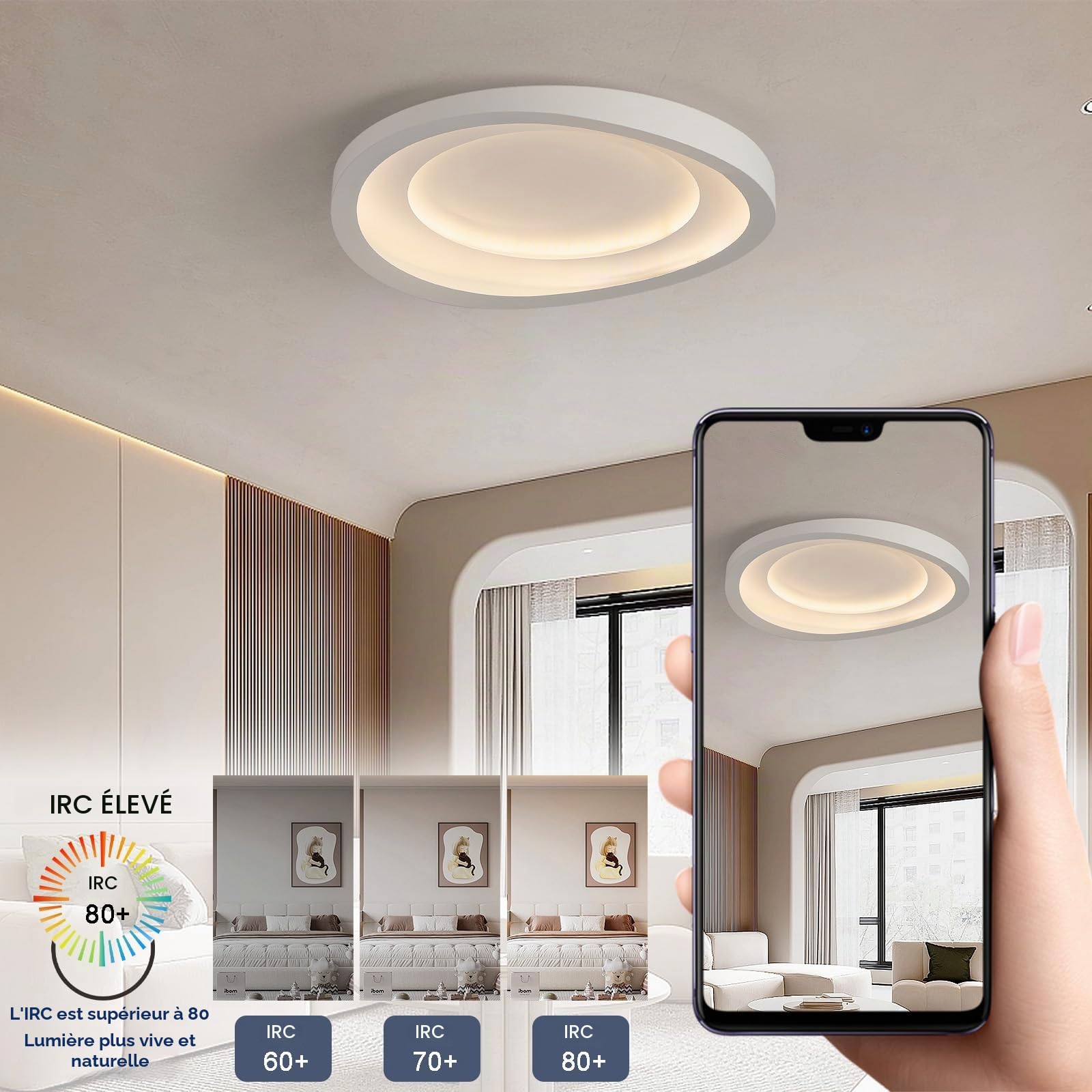 Plafonnier Salon,40cm Luminaire Plafonnier Chambre Dimmable