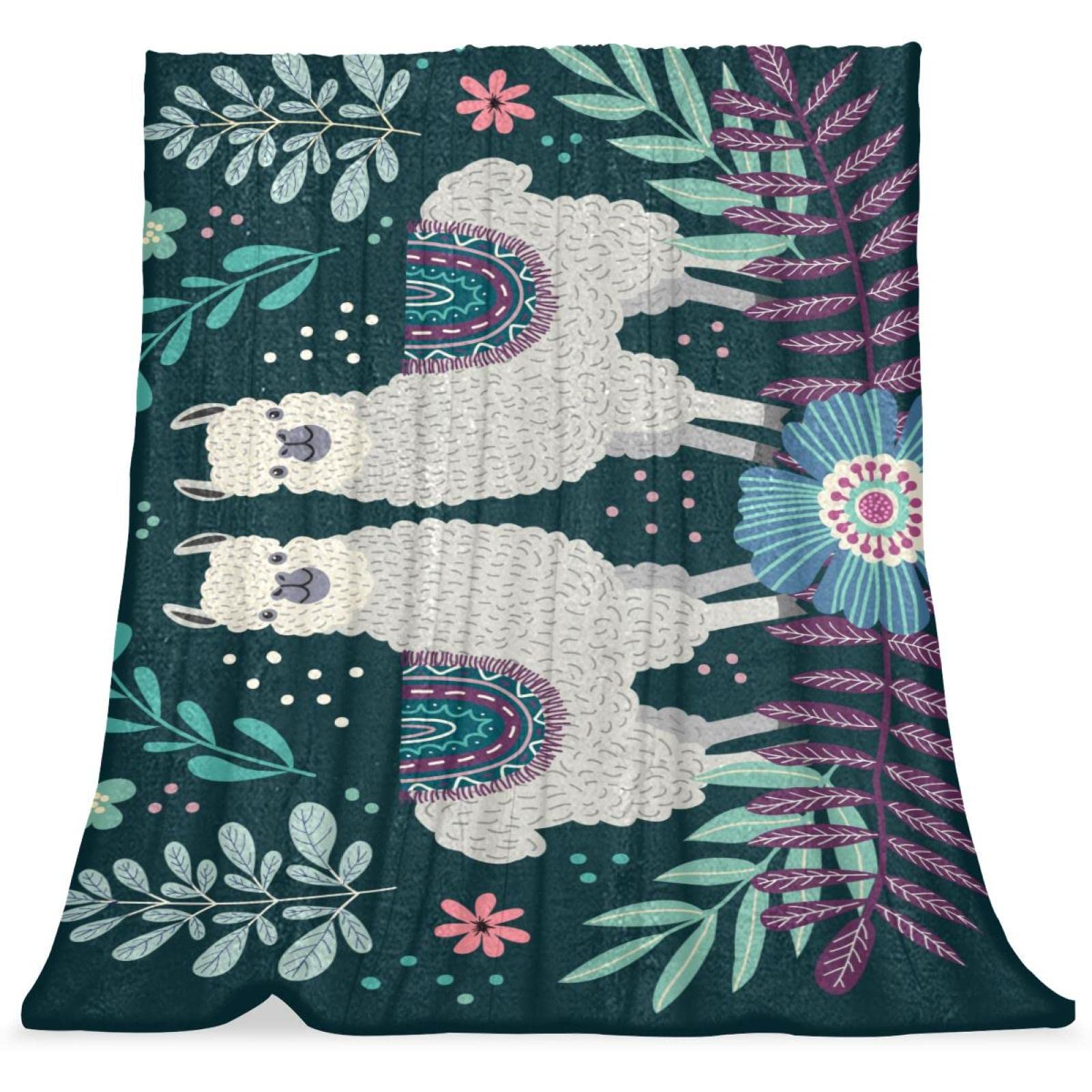 Couvre-lit lamas et fleur couverture de lit doux moelleux dessin animé enfant