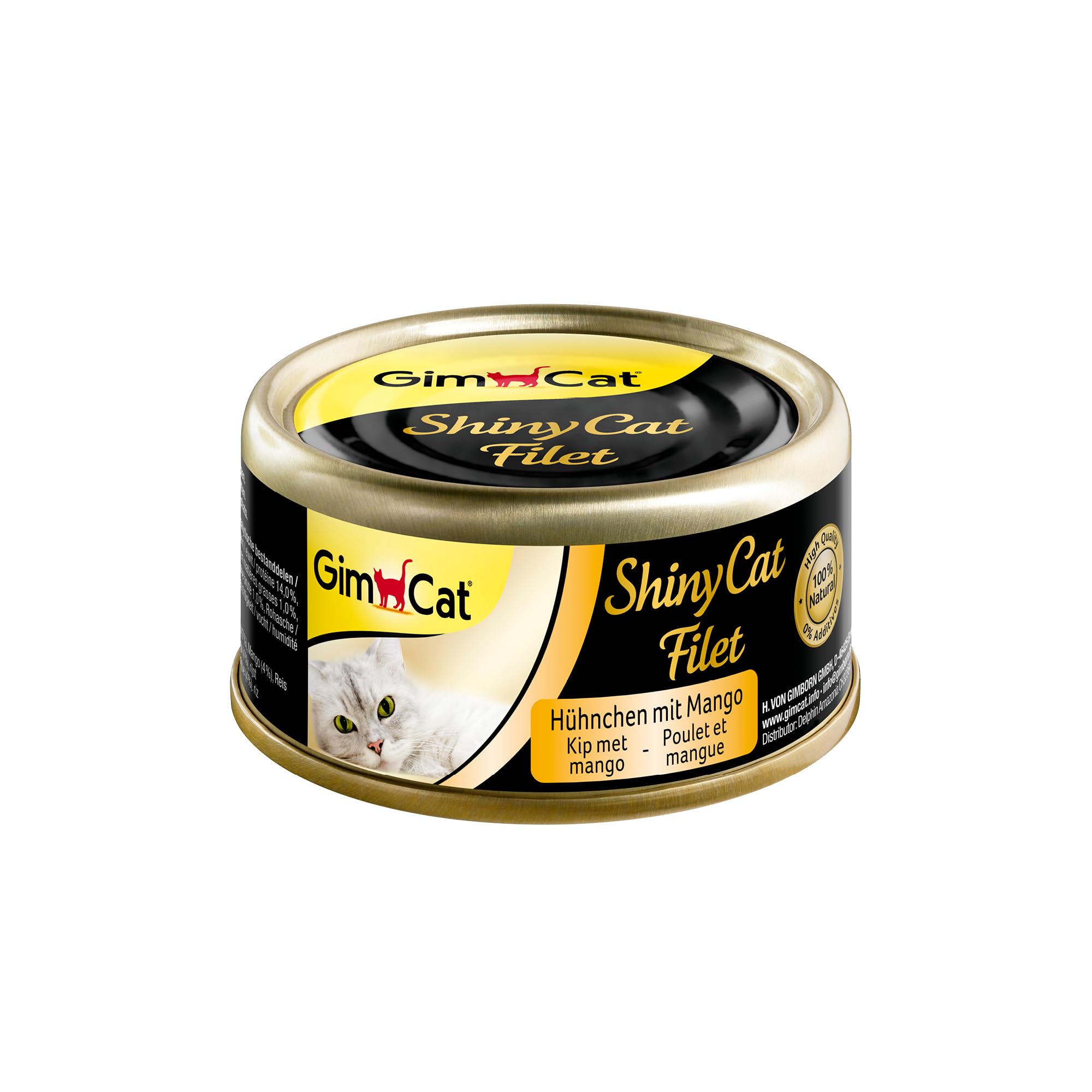 GimCat ShinyCat Filet pollo con mango - Comida para gatos con jugoso filete y sin azúcar añadido, para gatos adultos - 24 latas (24 x 70 g)