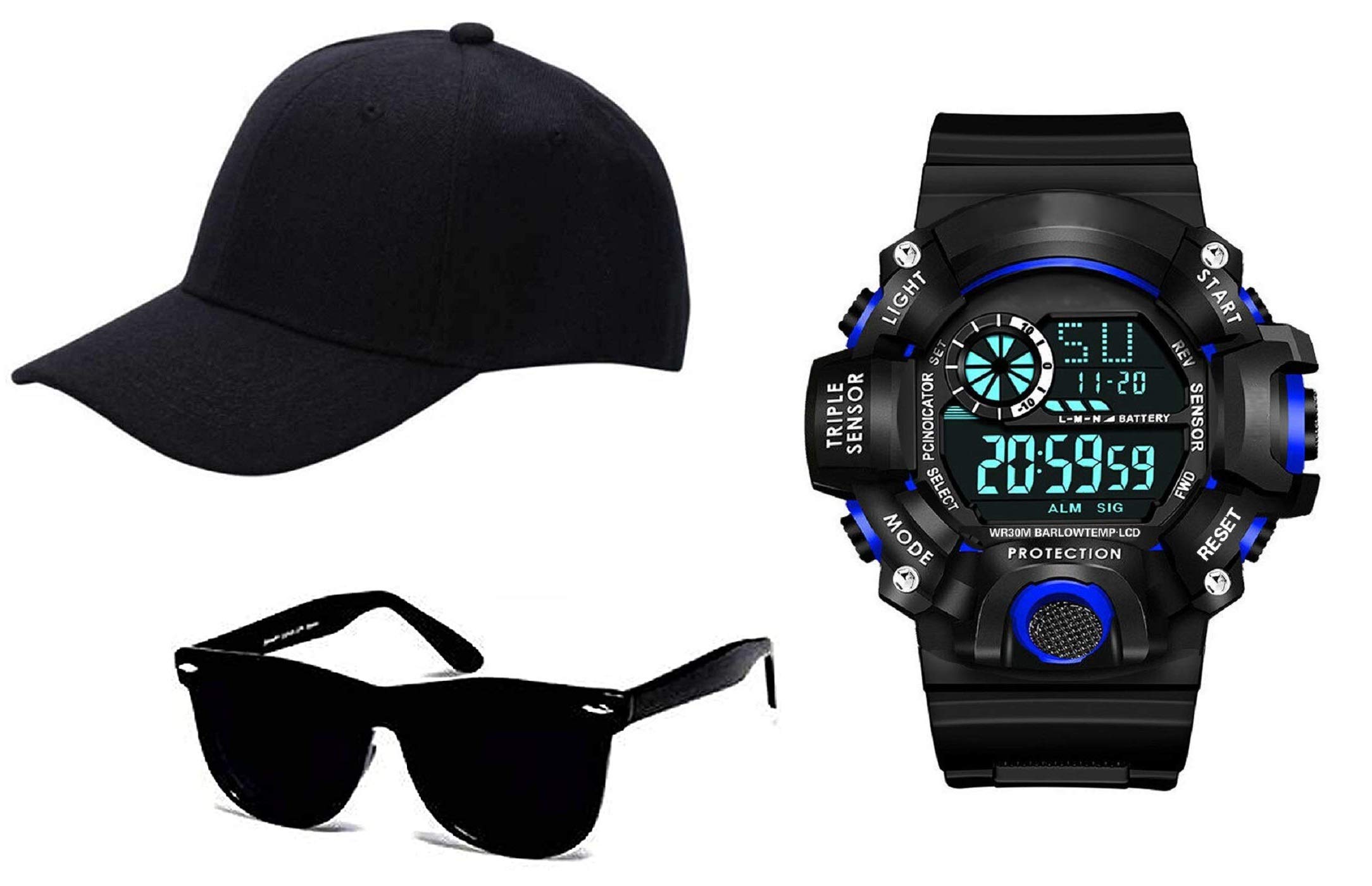 SELLORIA Black Dial Digital Watch with Black Sunglass with basboll Cap (B08T5Z2NR8) Amazon Price History, Amazon Price Tracker