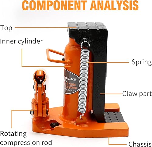 Miniatura 3 de Gato hidráulico de punta de máquina de 2.55 toneladas, gato de garra con bomba manual manual, cilindro de pista de elevación de cromo duro tratado