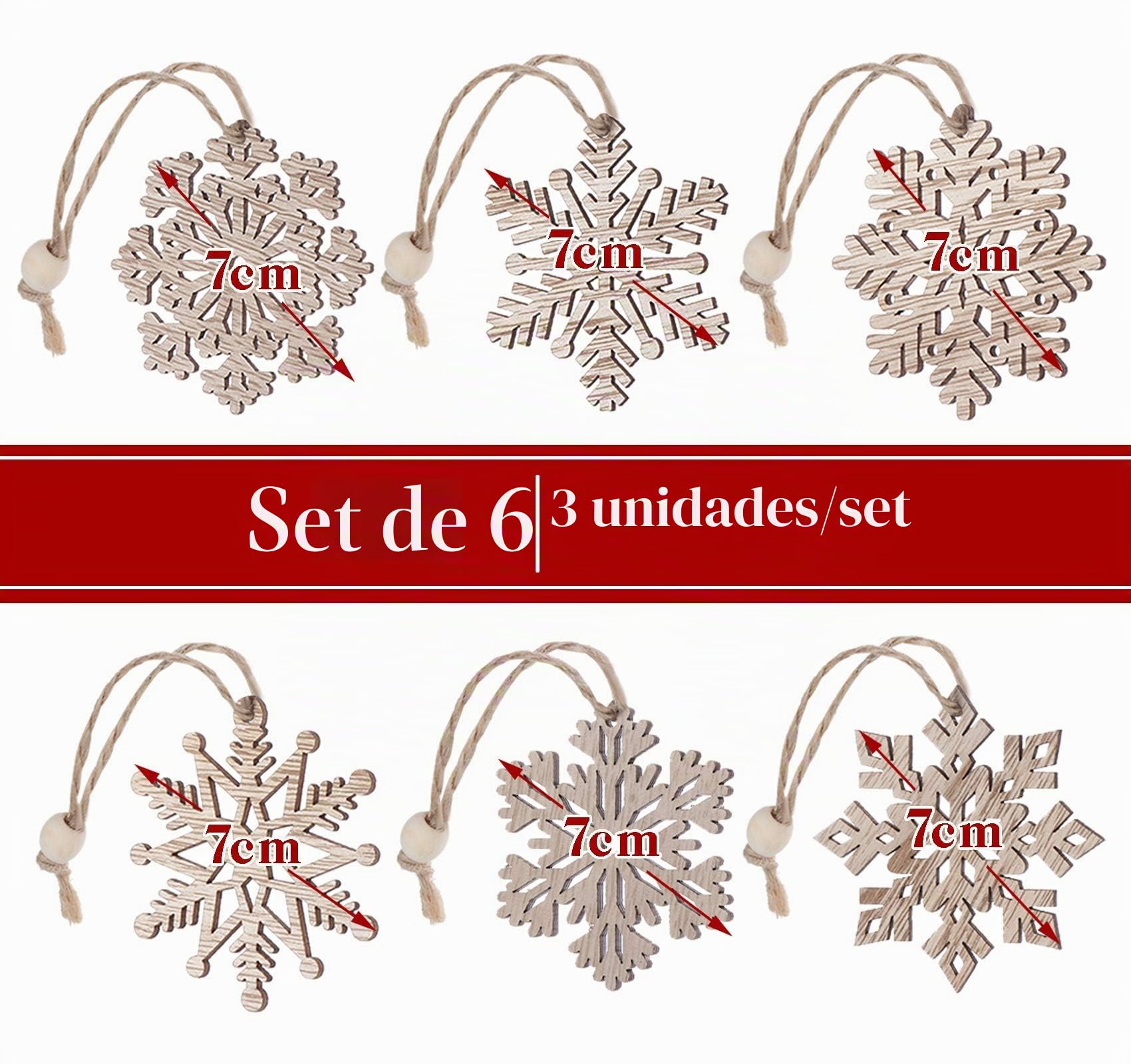 18pcs Navidad Copos de Nieve Adornos árbol de Madera Colgante Decoraciones rústico Madera artesanía