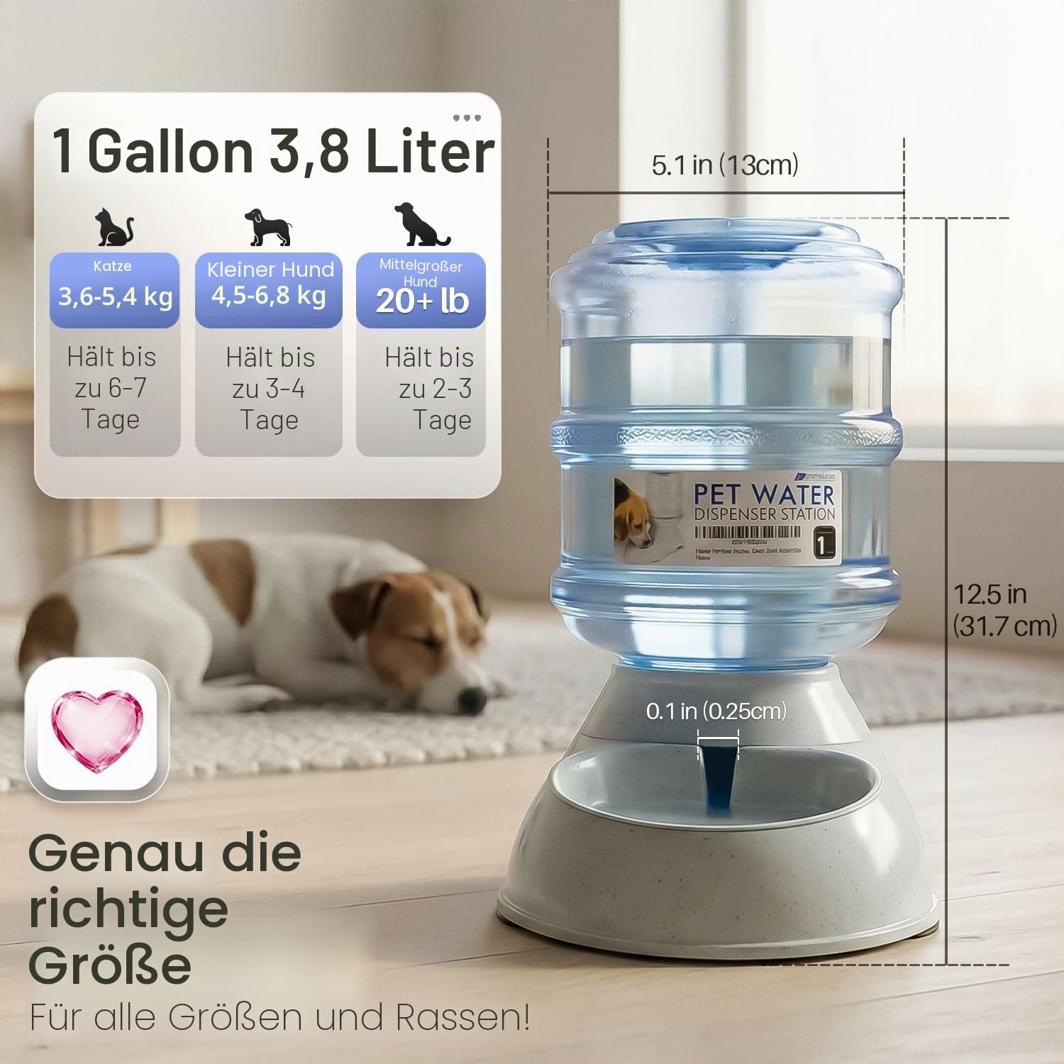 Flexzion Automatischer Wasserspender für Katzen und Hunde, Automatisierte Auffüllung Wassertränke für Haustiere, Hundenapf Wasserbrunnen Trinkbrunnen Trinkflasche für Kleintiere 3,8L