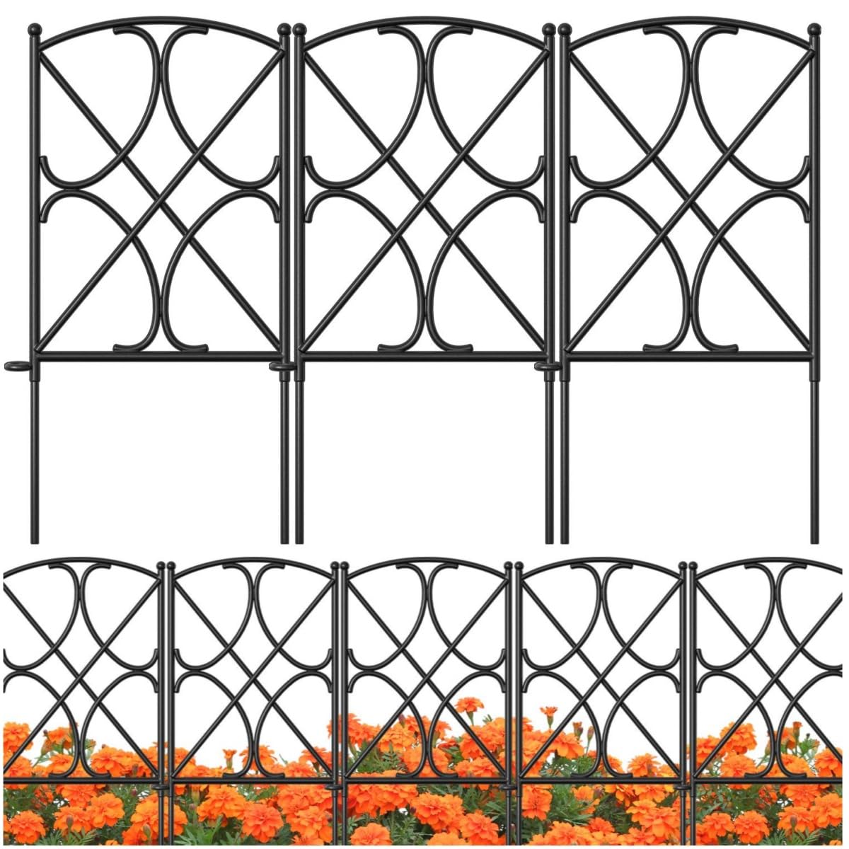 AMAGABELI GARDEN & HOME 10 Panels 24in(H)×10ft(L) Decorative Garden Fences and Borders for Dogs Rustproof Metal No Dig Fence Panels Garden Edging Border for Animal Barrier Flower Beds Yard Patio