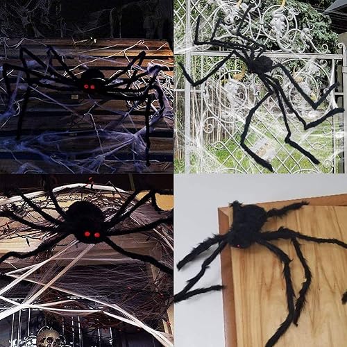 Miniatura 7 de UMEELR 6 arañas grandes de miedo para decoraciones de Halloween, accesorios de araña falsa peluda negra para interiores y exteriores, patio, casa,
