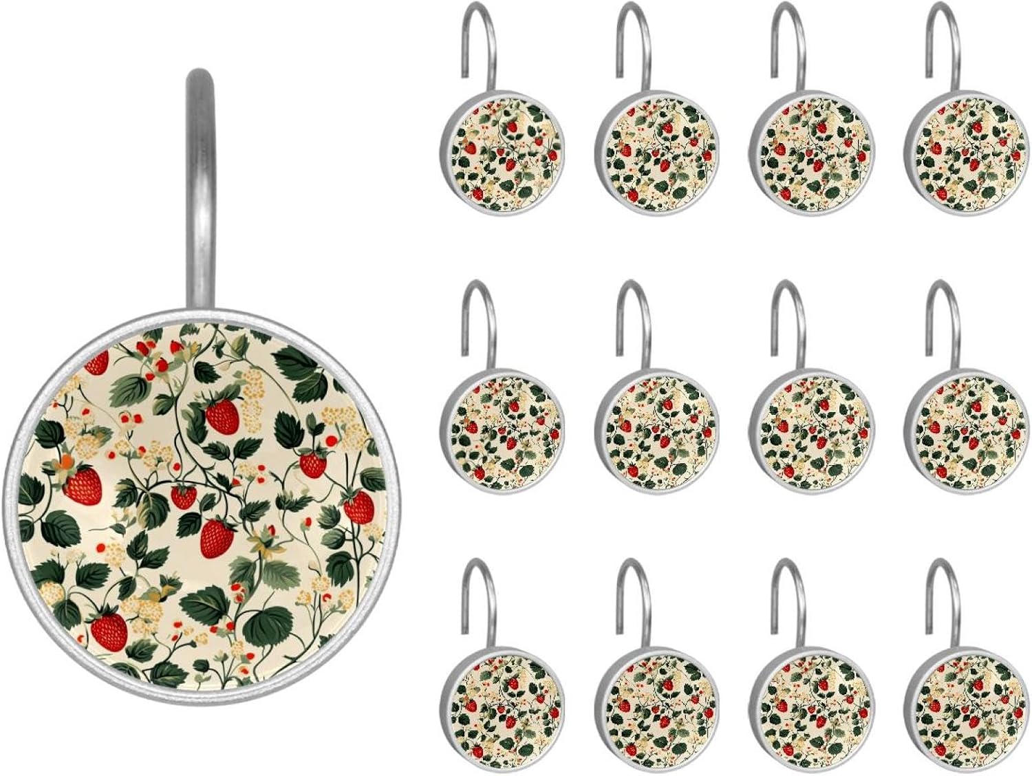 Set of 12 Shower Curtain Hooks, Shower Curtain Rings Crystal Glass Decorative Bathroom Hook, Strawberry (2)