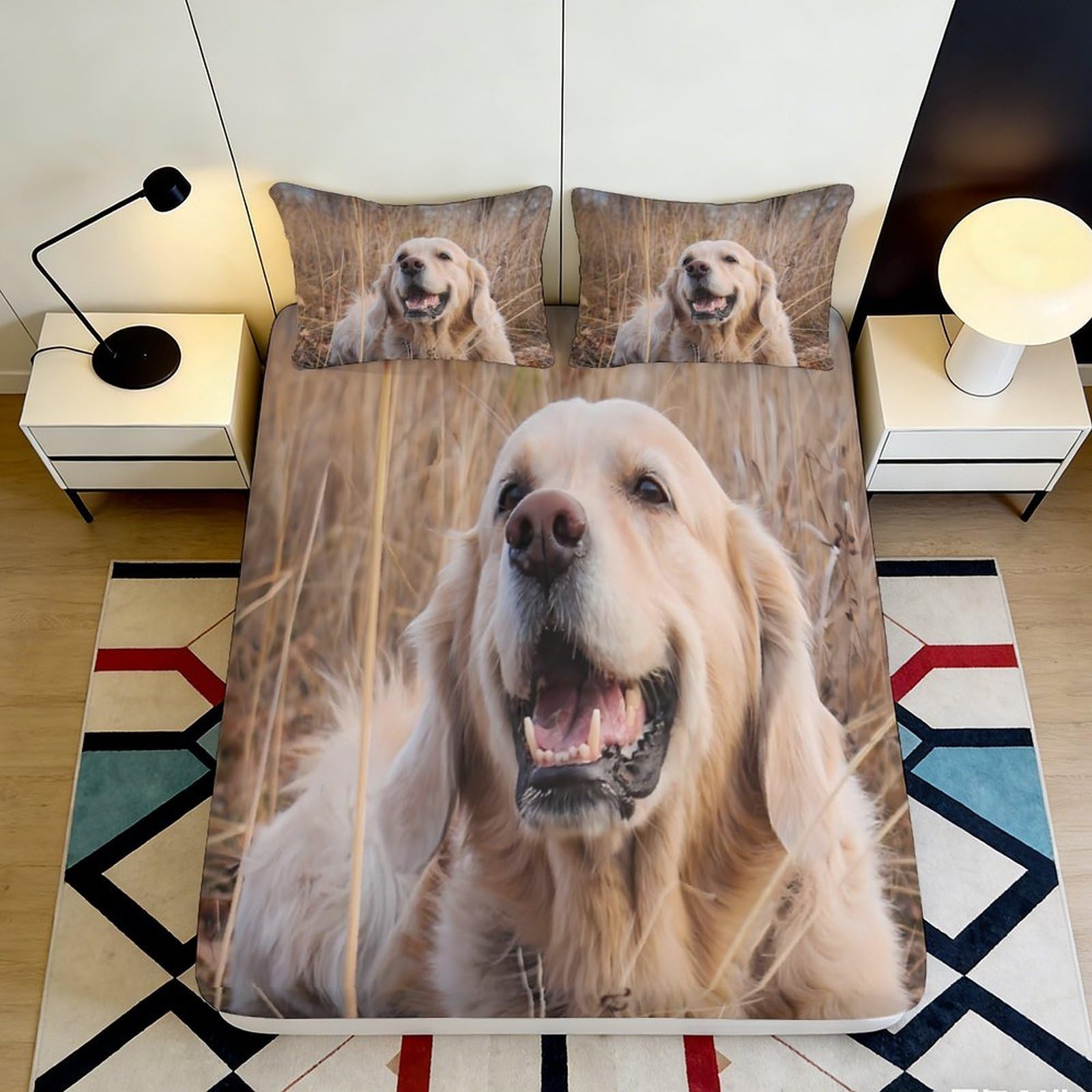 Pnayamiorkfel Style-6 3D Printed Golden Retriever Fitted Sheet Microfiber Soft Breathable Dog Bed Cover For Bedroom Guest Room Decor 90X200x25cm