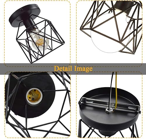 Miniatura 3 de Lámpara de techo semiempotrada E26 E27 Retro Black Industrial Lámpara de techo para cocina, pasillo, porche, escalera, dormitorio rústico (2