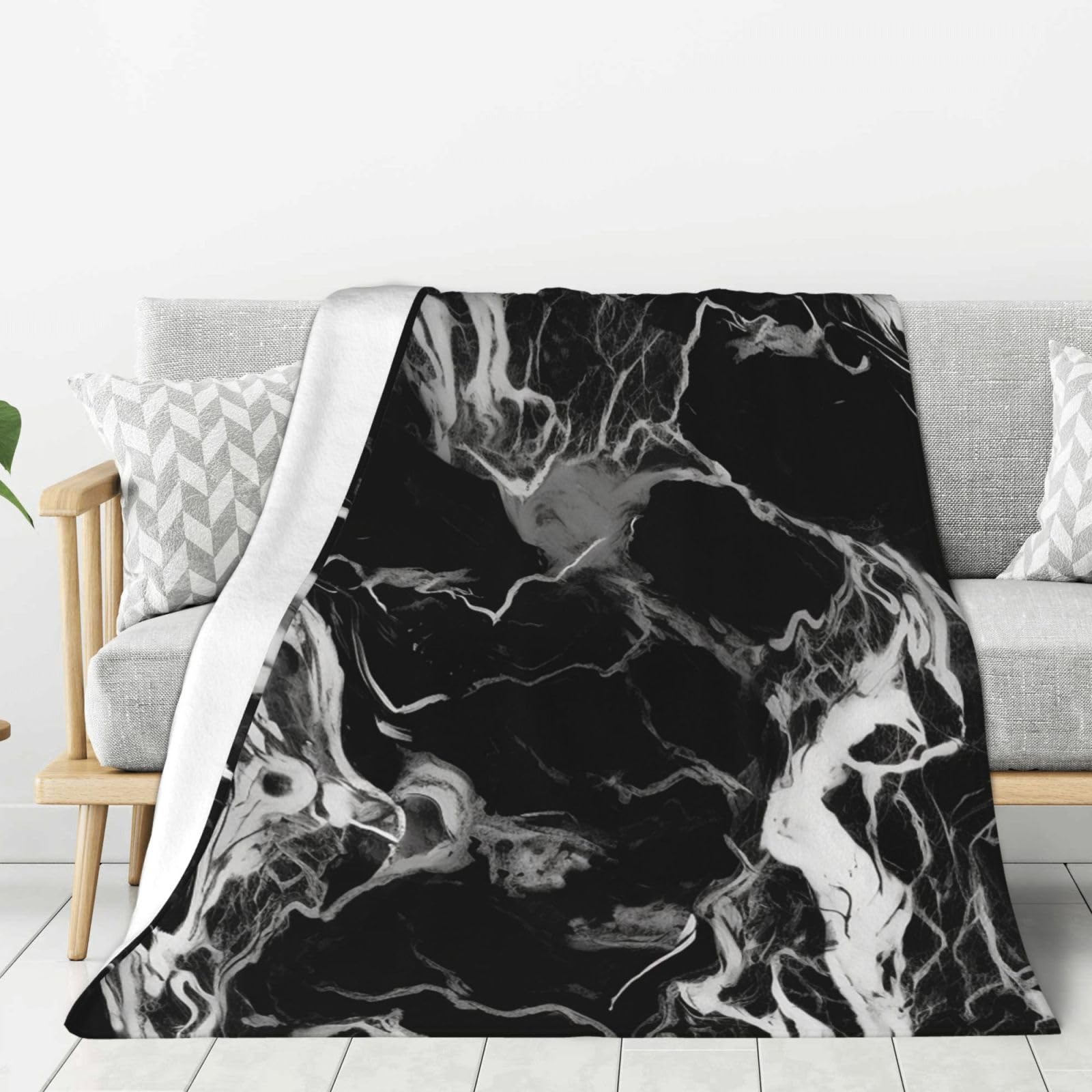 Black and White Marble Throw Blanket Plush Flannel Fleece Blanket, Soft Lightweight Cozy Blankets 40"X30" for Bed Couch Sofa Travel