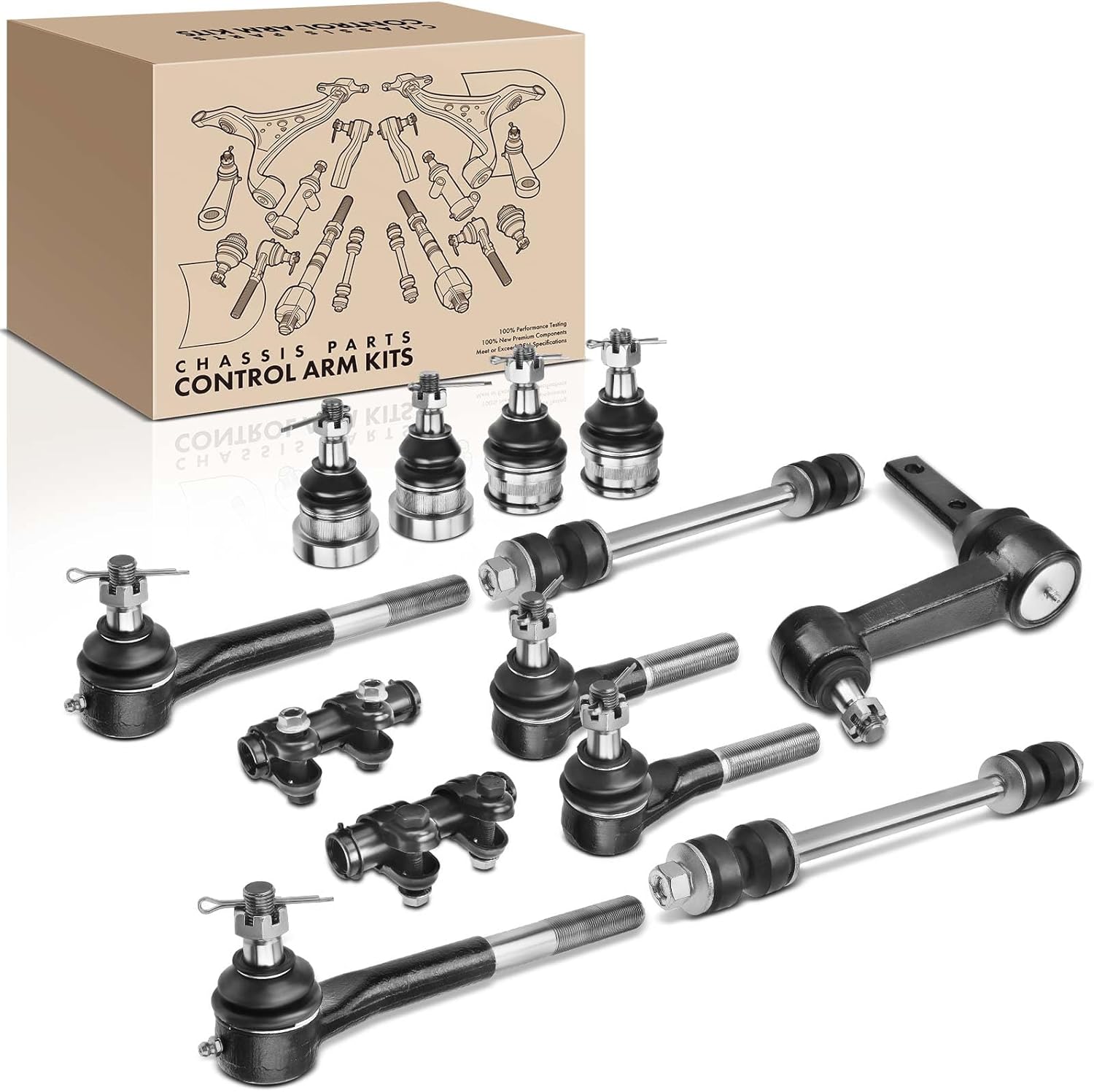 A-Premium Set of 13, Front Sway Bar Link, Upper & Lower Ball Joint, Inner & Outer Tie Rod End, Compatible with Dodge Ram 1500 1994 1995 1996, RWD Only