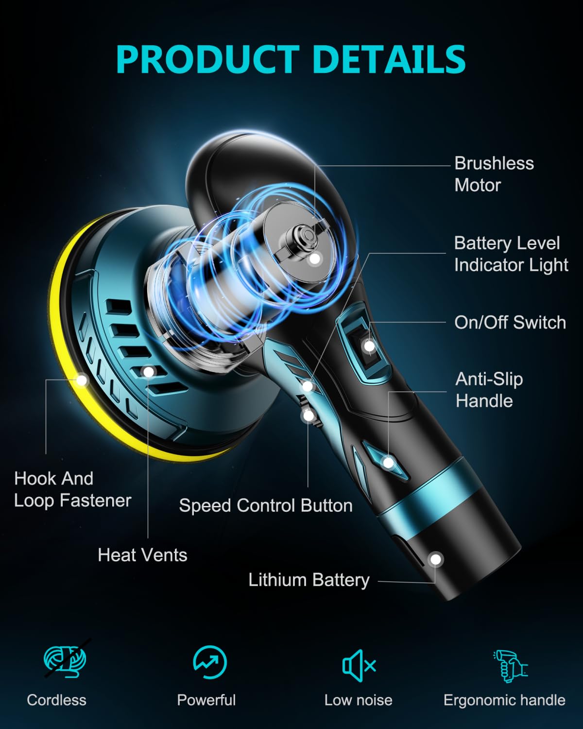 Cordless Car Buffer Polisher Kit - 6 Inch Dual Action Random Polishing Wax Machine for Car Detailing,2Pcs 2000mah Batteries,6 Variable Speed 2500-5000RPM,Orbital Polisher for Car Boat Polishing Waxing