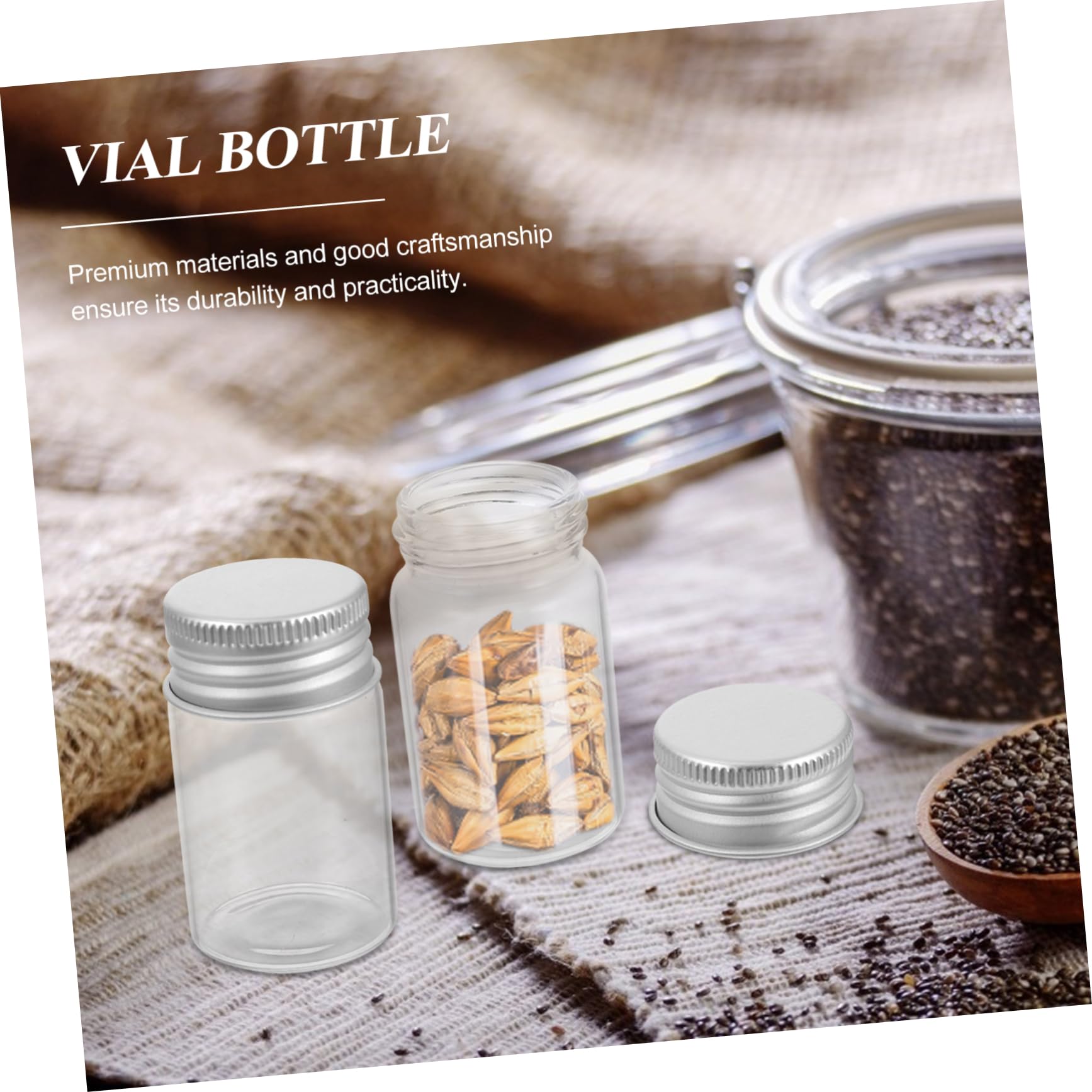 Vial de Vidrio Transparente 20ml con Tapa, 50 Piezas | Vidrio Ligero para Almacenar Muestras, Formato de Laboratorio, Uso en Experimentación