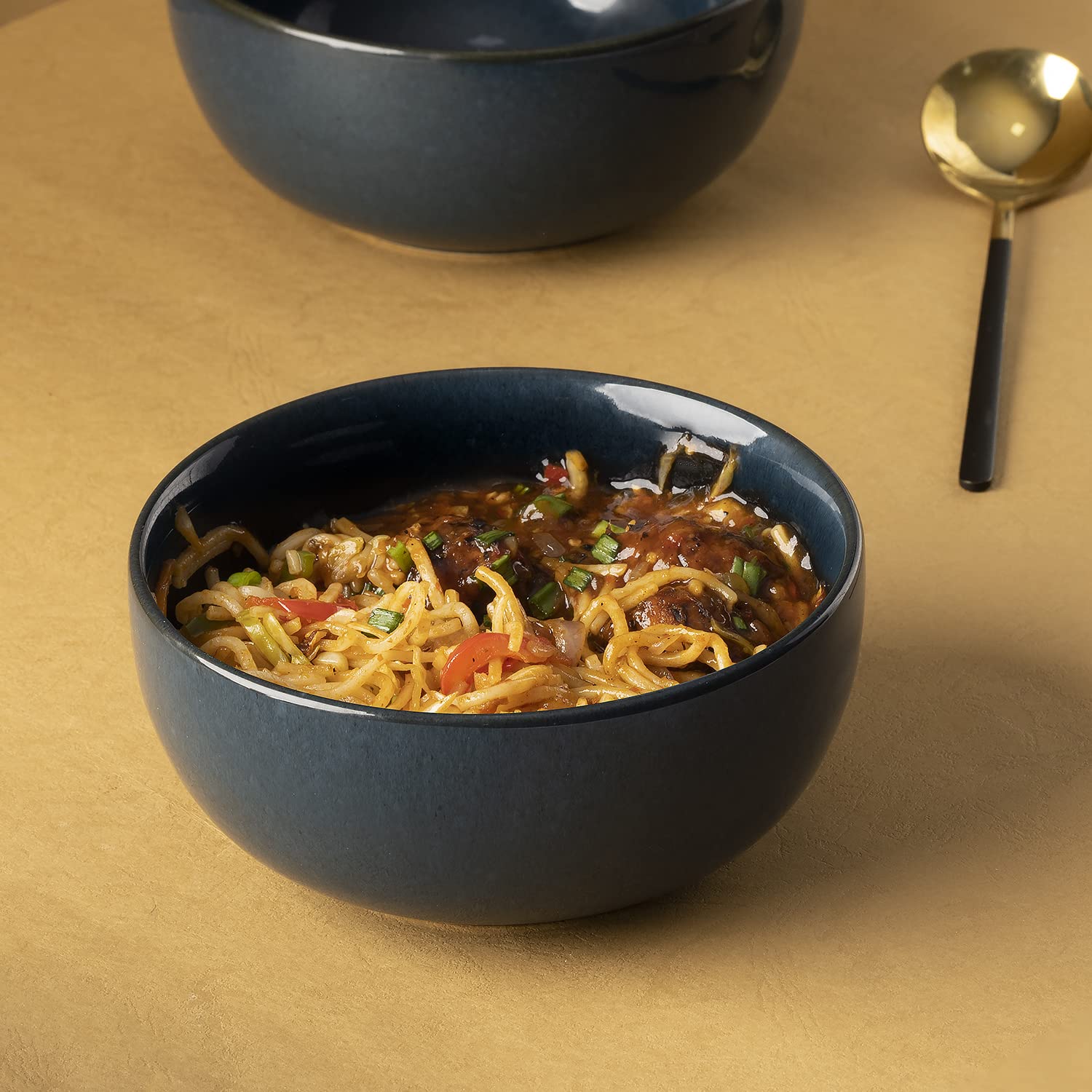 Wakefit Serving Bowls | Set of 2 | 700 ml | Stoneware Ceramic | Toxin Free | BPA and led Free | Microwave & Dishwasher Safe Bowls for Snacks,Rice,Dal,Fruits,Salad,Pasta,Noodle,Maggi | Blue | Mykonos