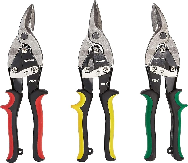 Amazon Basics 3-Piece Aviation Snip Set for Metal Cutting with Comfort Grips, Left, Right and Straight Cut