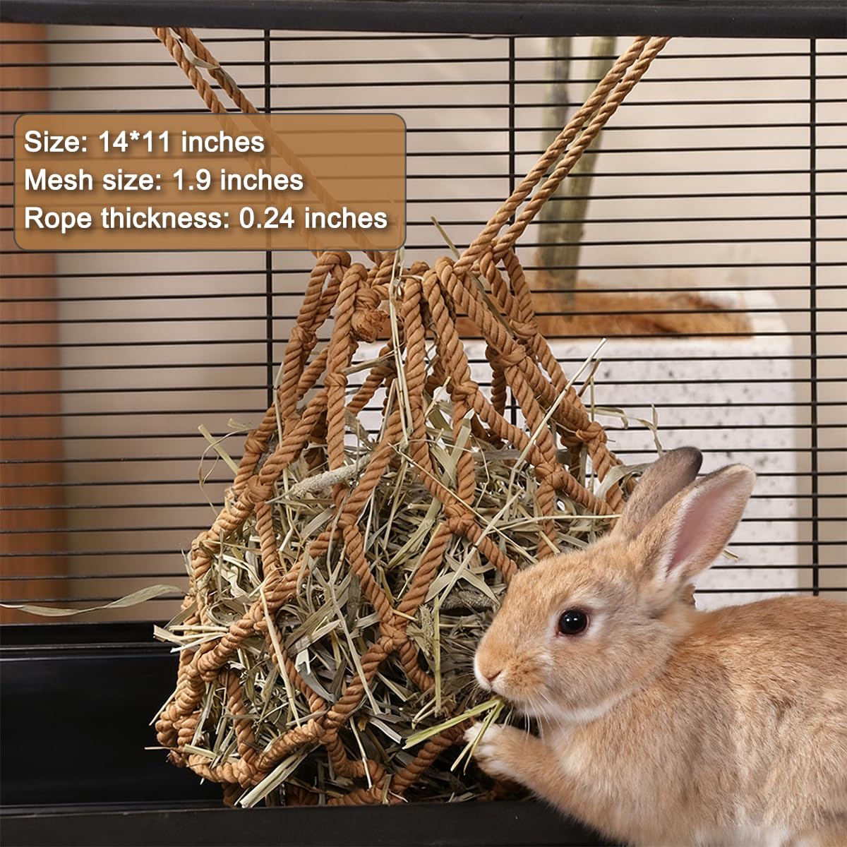 2 Pcs Rabbit Hay Feeder Mesh Bags, 2 Metal Hooks Hanging Hay Mesh Bags, Guinea Pig Hay Bags, High-Capacity Bunny Hay Bag for Rabbits, Chinchillas, Hamsters, Small Pets and Animals - image 2