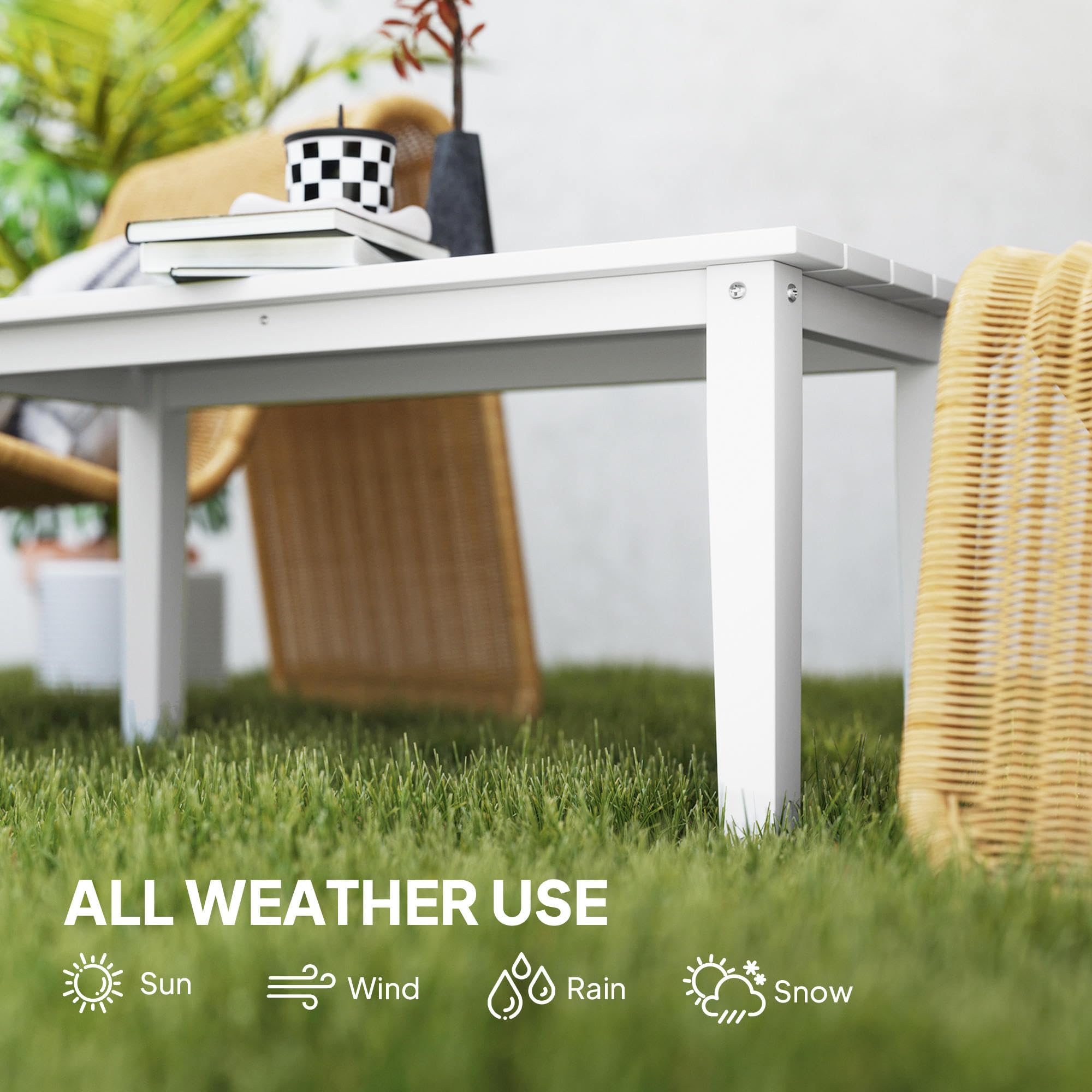 Outsunny Gartentisch Couchtisch HDPE Allwetter 91x44x42 cm weiß