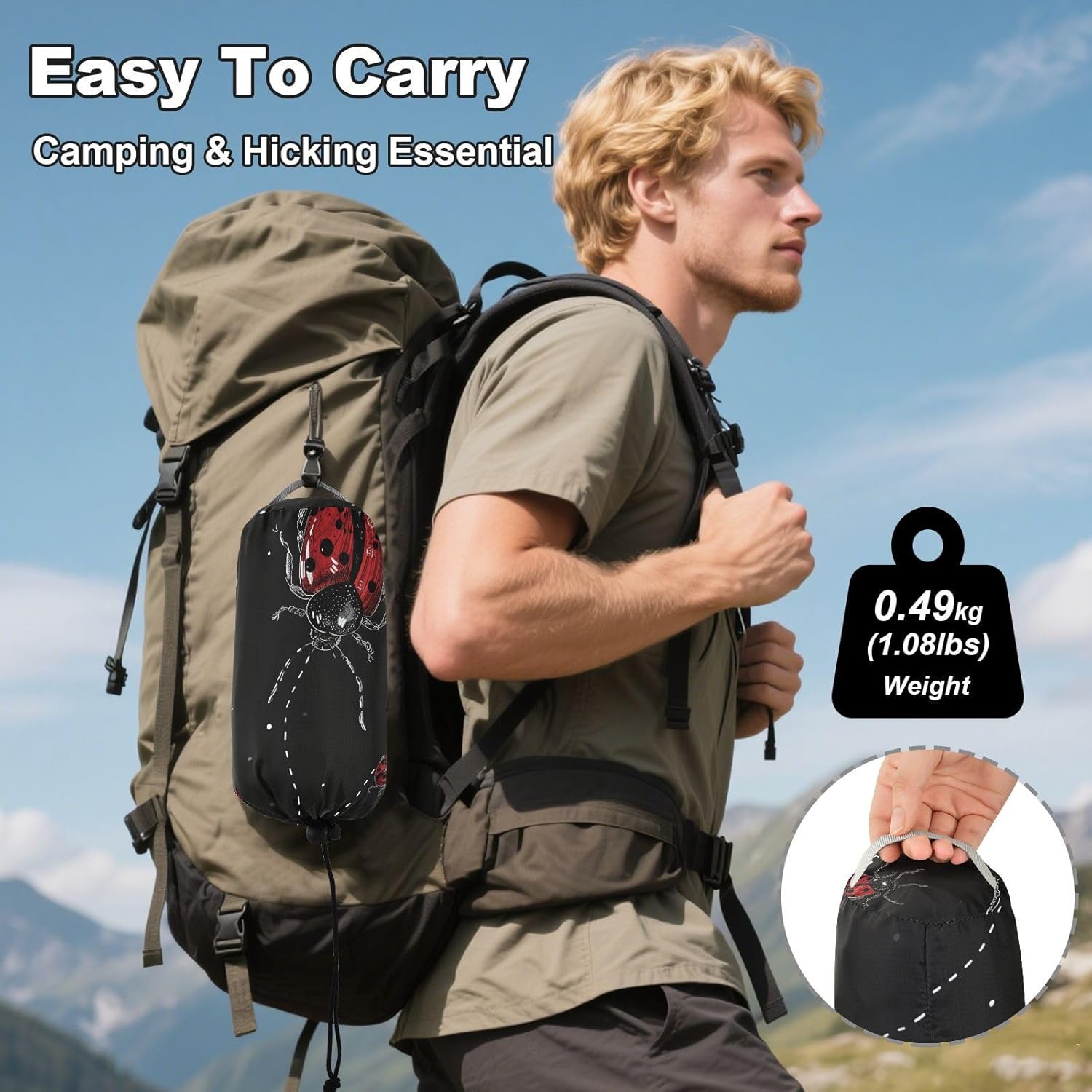 ALAZA Lady Bug Heart Camping Hammocks Single or 2 Person 500 lbs Portable Parachute Travel Hammock w/Tree Straps for Hiking Backpacking Indoor Outdoor