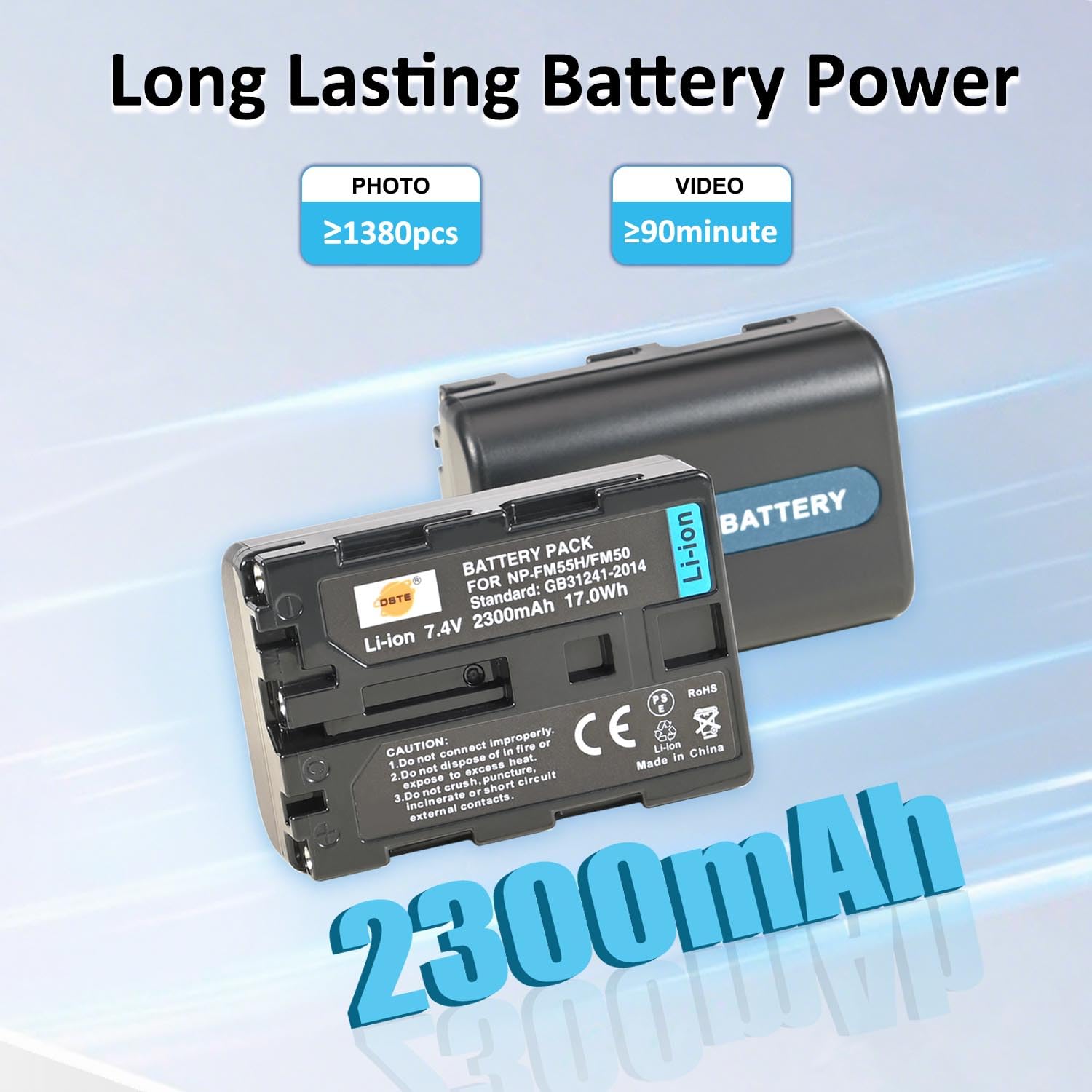 DSTE 2pcs NP-FM50 NP-FM55H Batterie et Voyage Chargeur Compatible pour Sony CCD-TR108 CCD-TR208 CCD-TR408 CCD-TR748 CCD-TRV106 DCR-TRV820 CCD-TRV96 K DCR-HC42