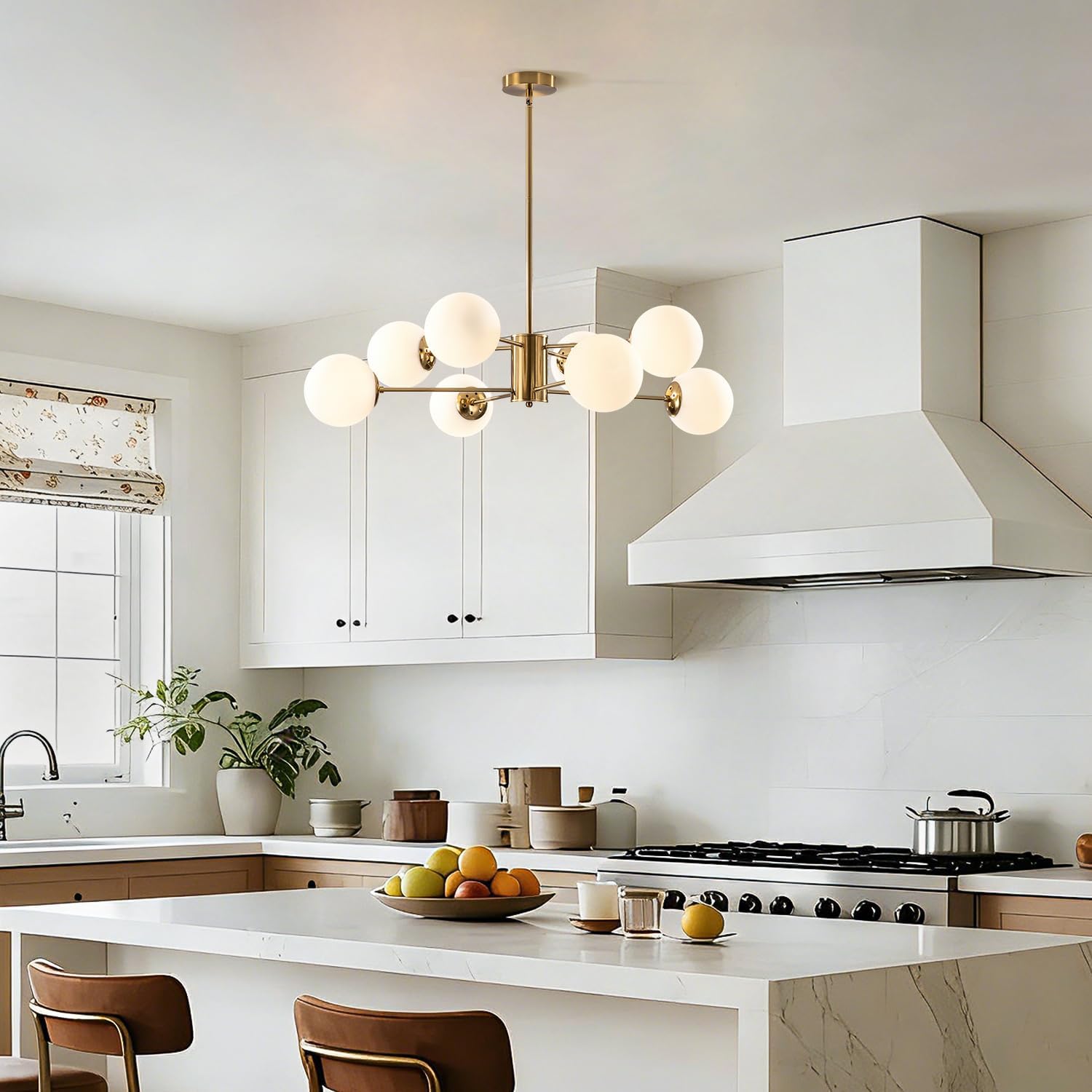 KCO Lighting 8-Light Glass Sputnik Chandelier Light Modern Gold Chandeliers Pendant Light Fixture Vintage Globe Ball Ceiling Flush Mount Light Fixture Kitchen Island