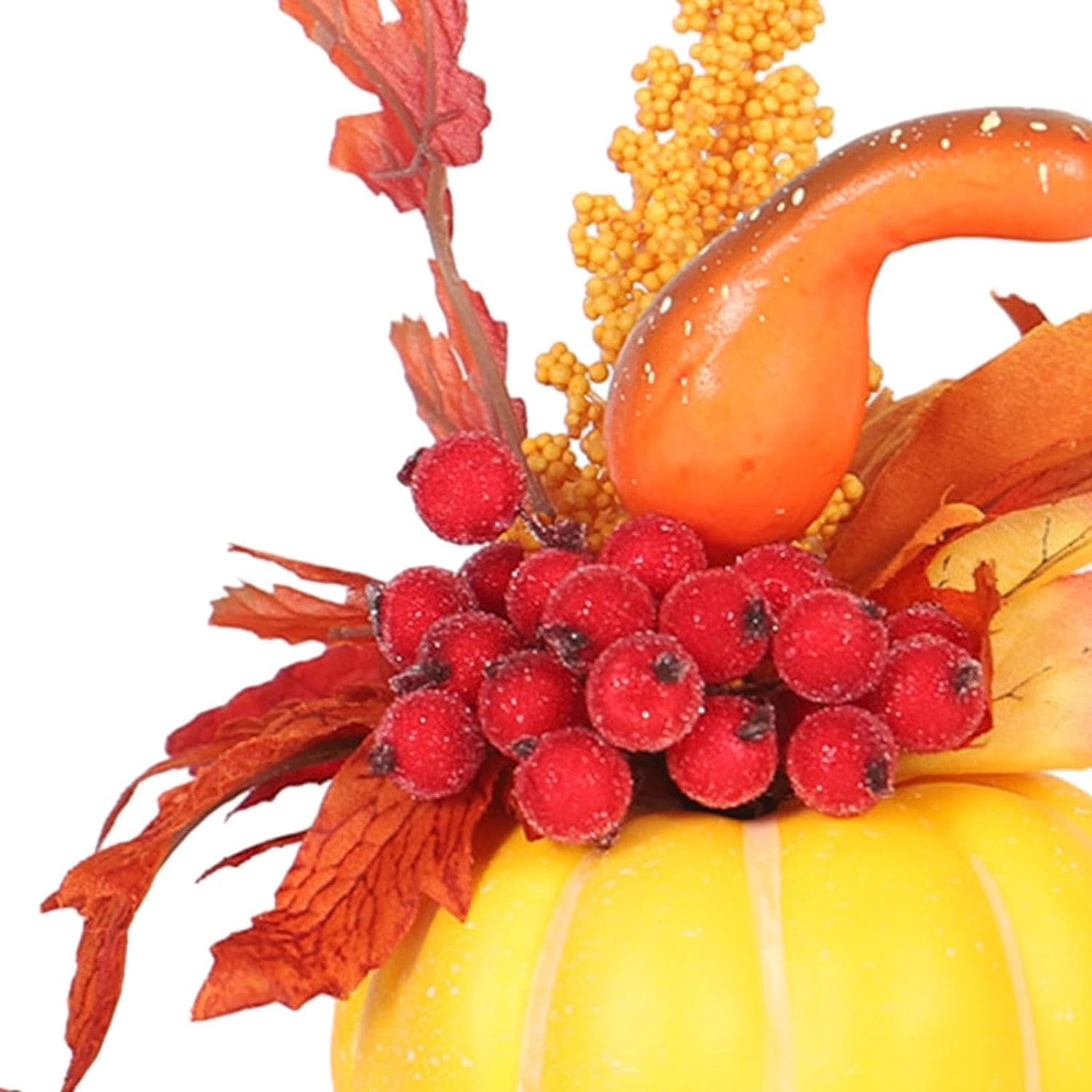 Artificial Pumpkin Ornament Autumn Pumpkin Table Statue Artificial Pumpkin with Maple Leaf Fake Pumpkin Statue for Thanksgiving Fall Table Decorations - Orange