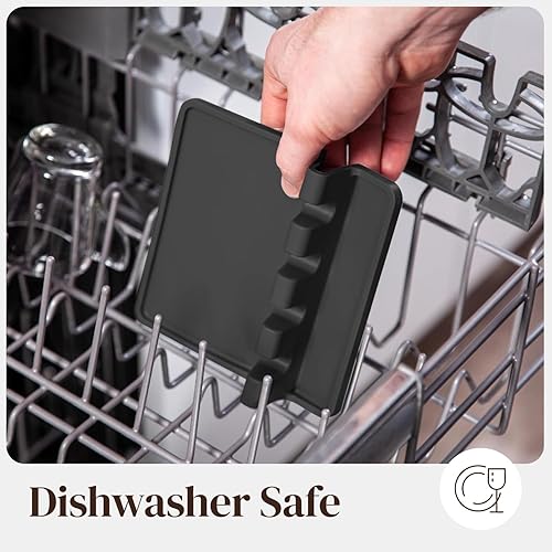 Miniatura 7 de Soporte para cucharas de silicona negra para estufa con almohadilla antigoteo (paquete de dos unidades), resistente al calor, sin BPA, soporte para